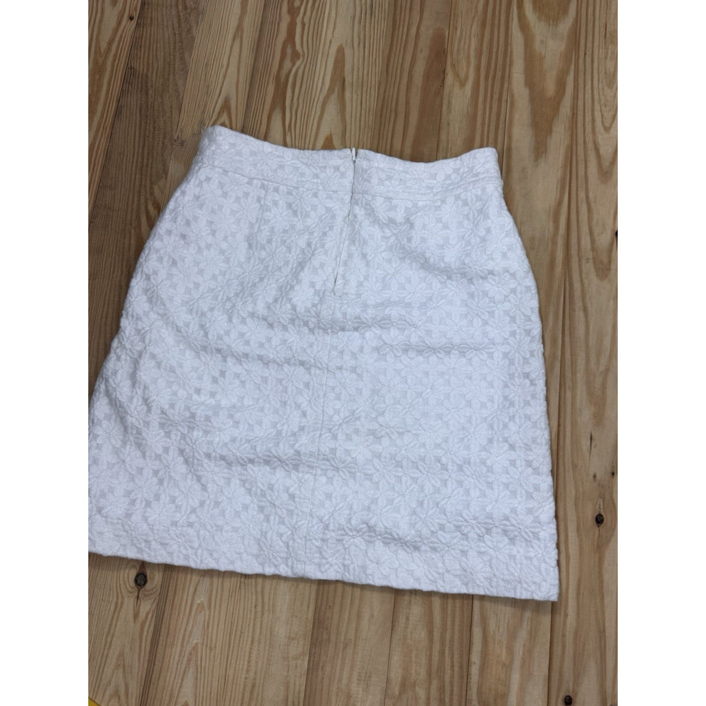Banana Republic Eyelet Embroidered Skirt Women’s 6 White Cotton Lined Zip