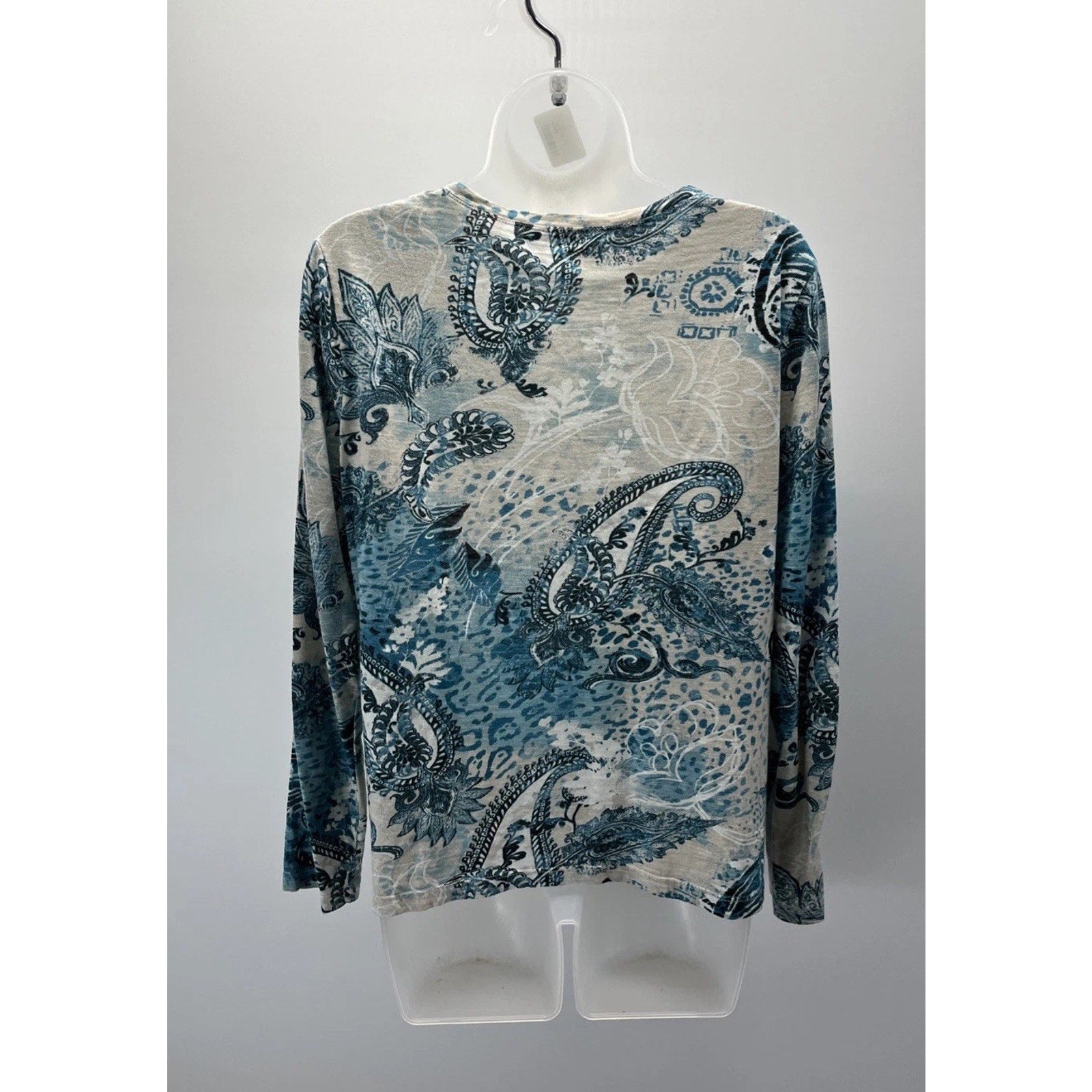 Chicos Shirt Womens 1 M Blue Ombre Paisley Cotton Long Sleeve