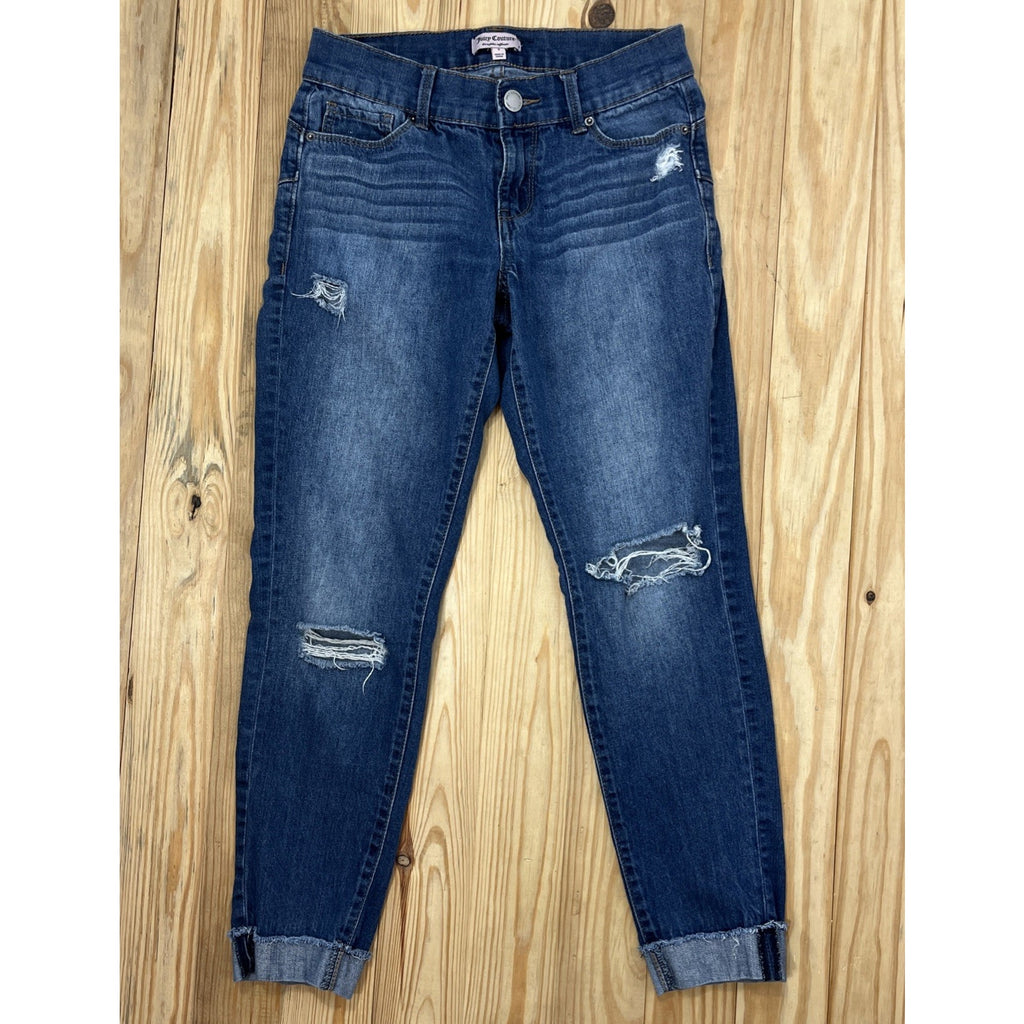 Juicy Couture Skinny Jeans Womens Sz 2 Stretch Distressed Blue Denim