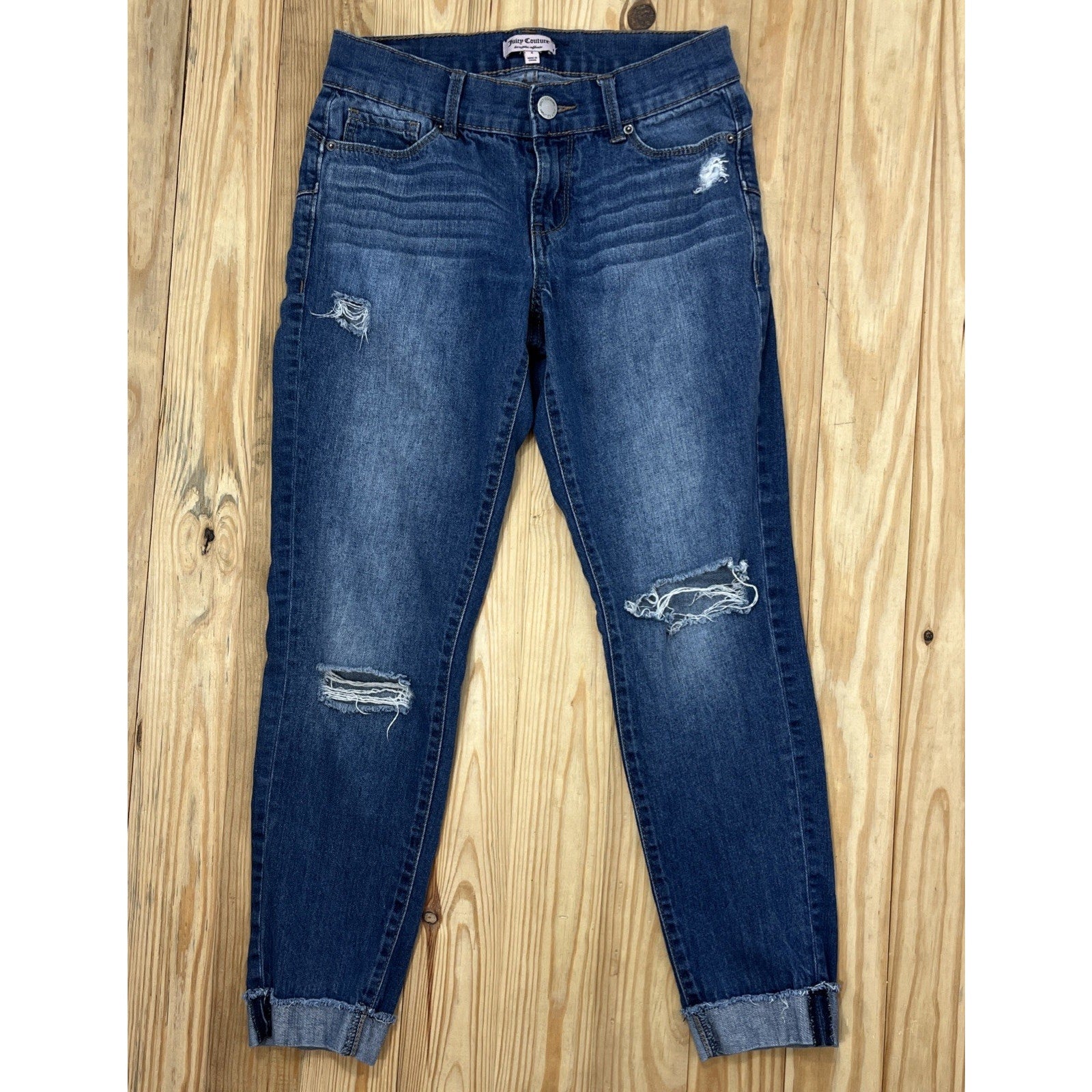 Juicy Couture Skinny Jeans Womens Sz 2 Stretch Distressed Blue Denim