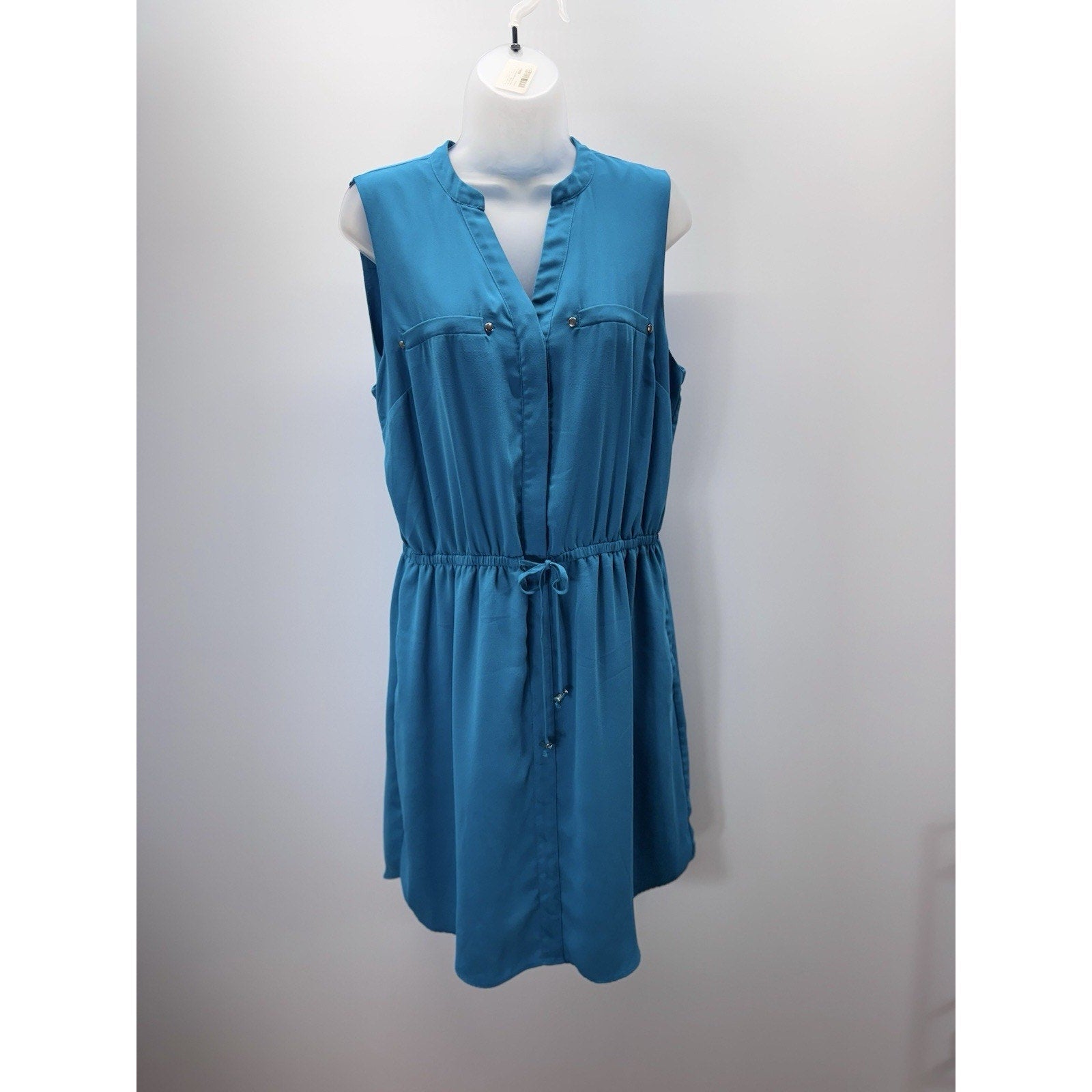 APT. 9 Cinch Waist Sleeveless Green Shirt Dress Sz Women’s L