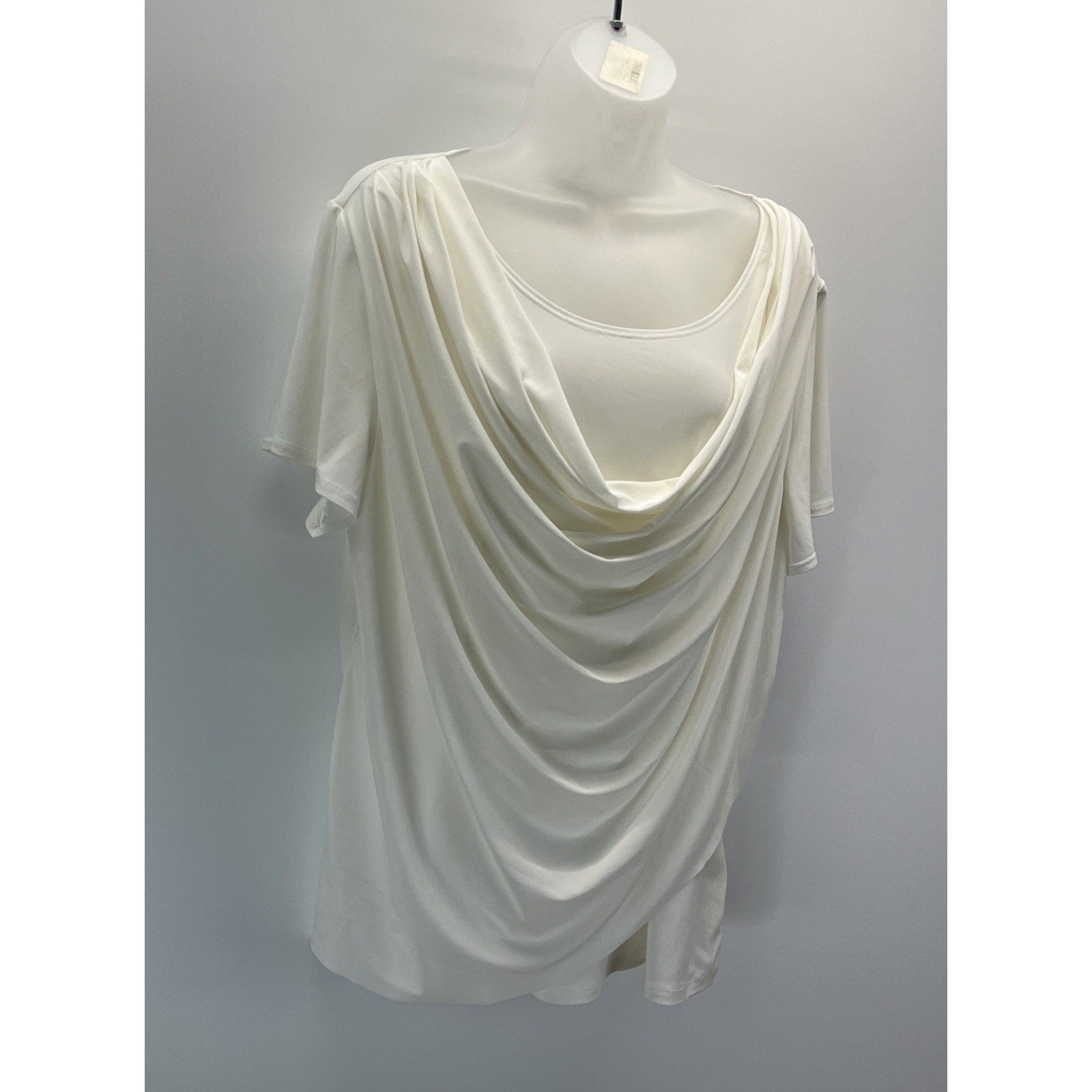 Roz & Ali Top Plus 2X Ivory Short Sleeve Pullover Blouse Stretch