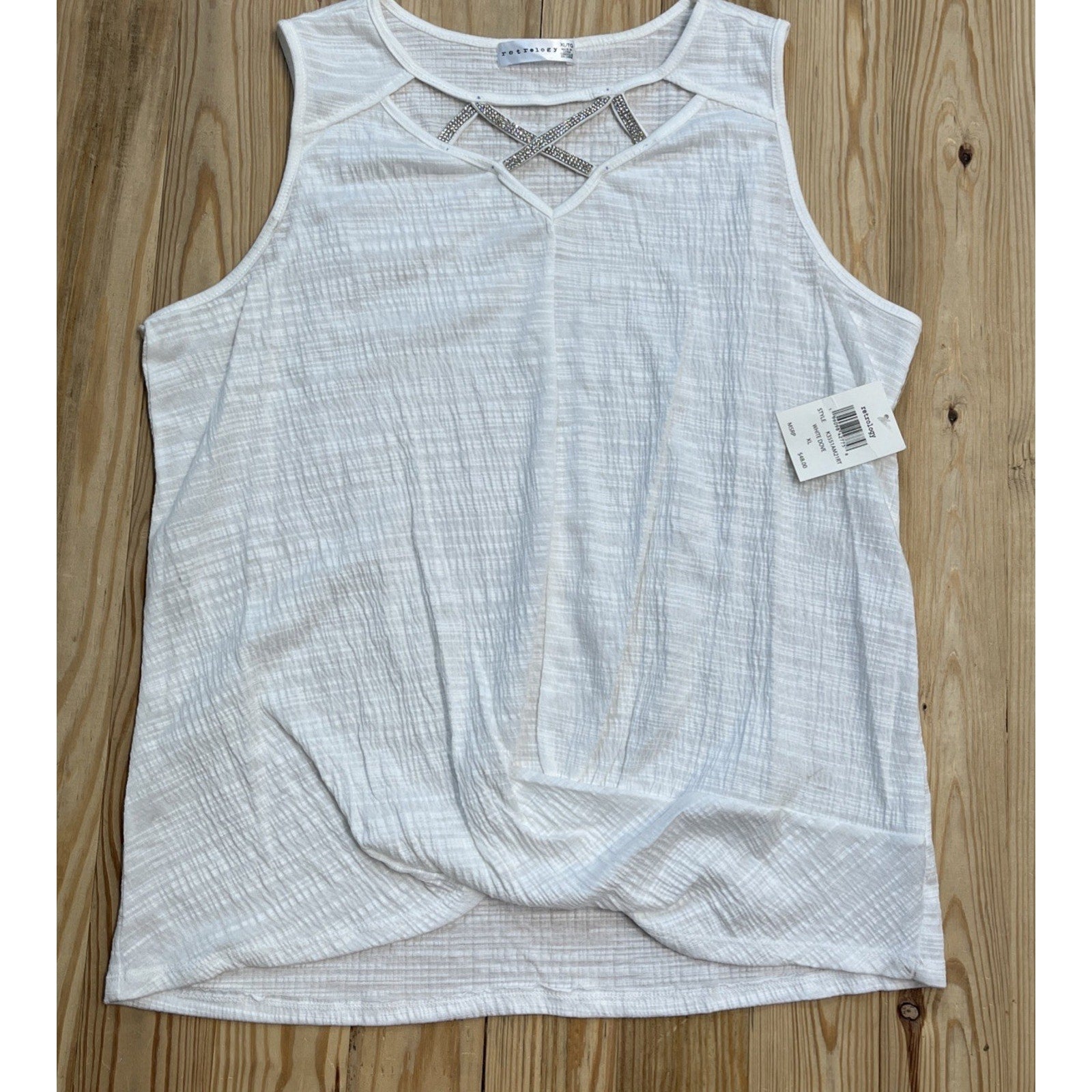 RETROLOGY Women's Top White Jeweled Sleeveless Blouse Size XL