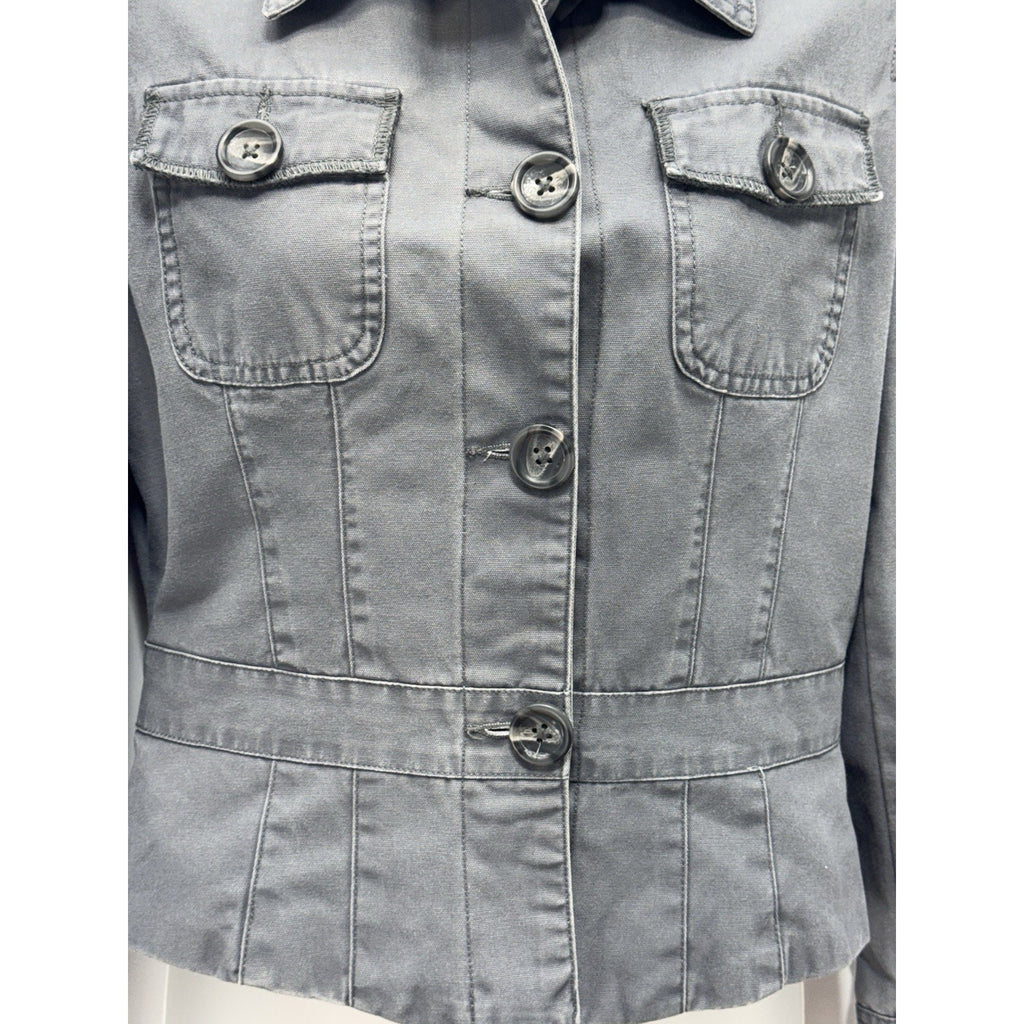 Gap Jacket Gray Canvas Short Style Large Buttons Lined Pockets Women’s Size S
