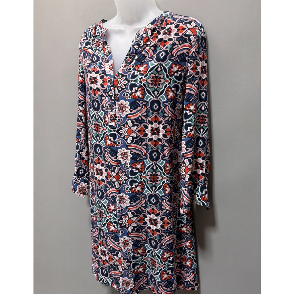 Ann Taylor LOFT Long Sleeve Stained Glass Shirtdress Shirt Dress Size Medium
