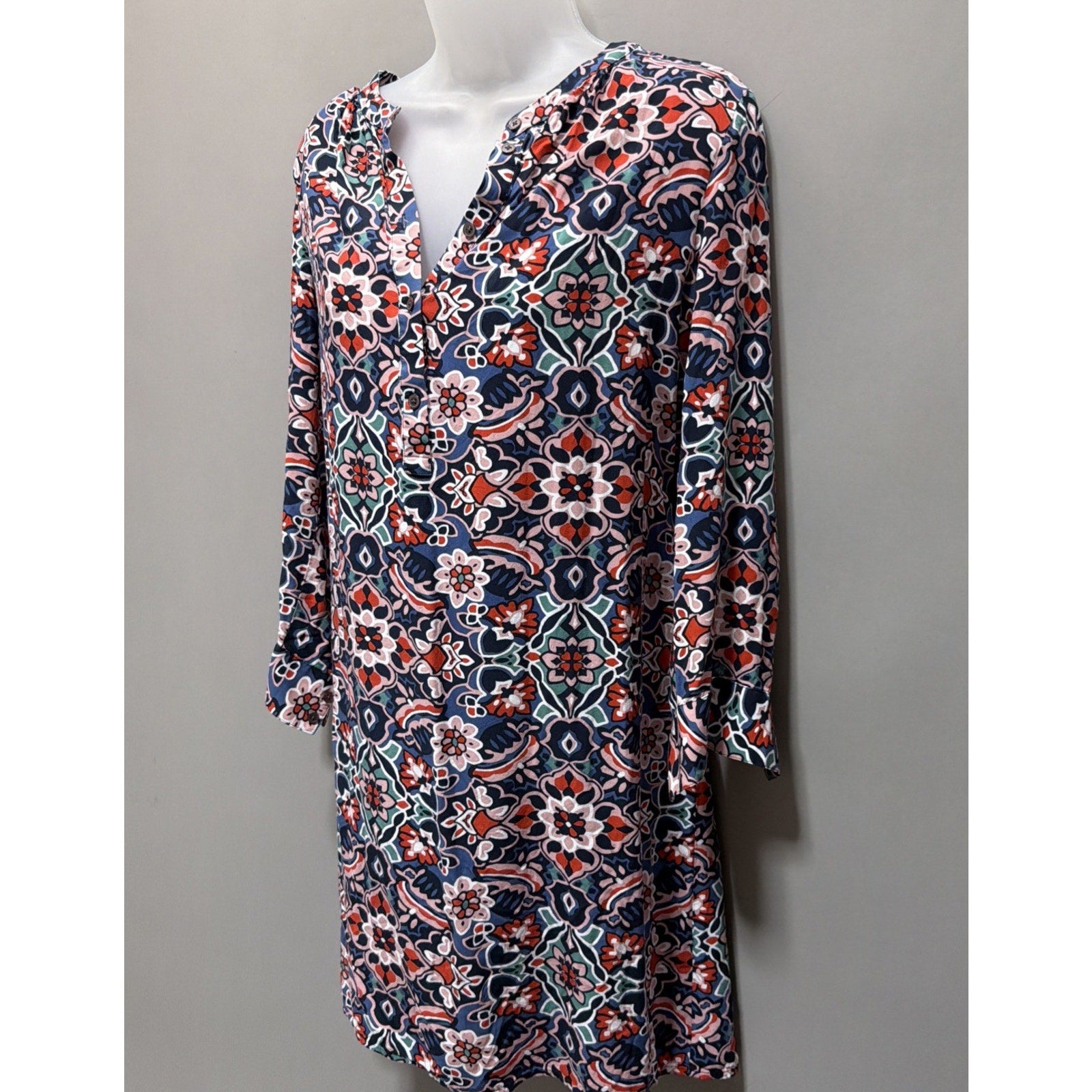 Ann Taylor LOFT Long Sleeve Stained Glass Shirtdress Shirt Dress Size Medium