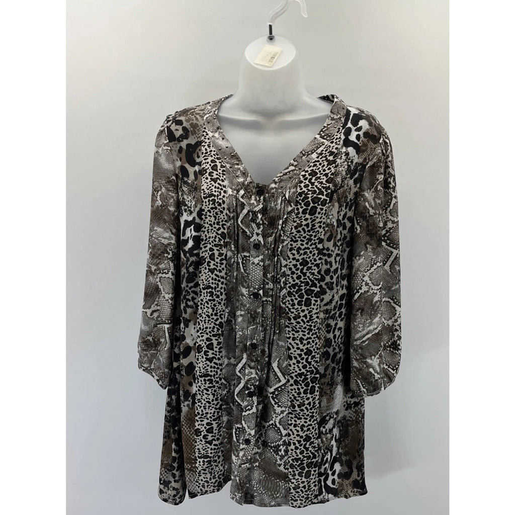 Kim Rogers Animal Print career Tunic blouse Size Medium Polyester