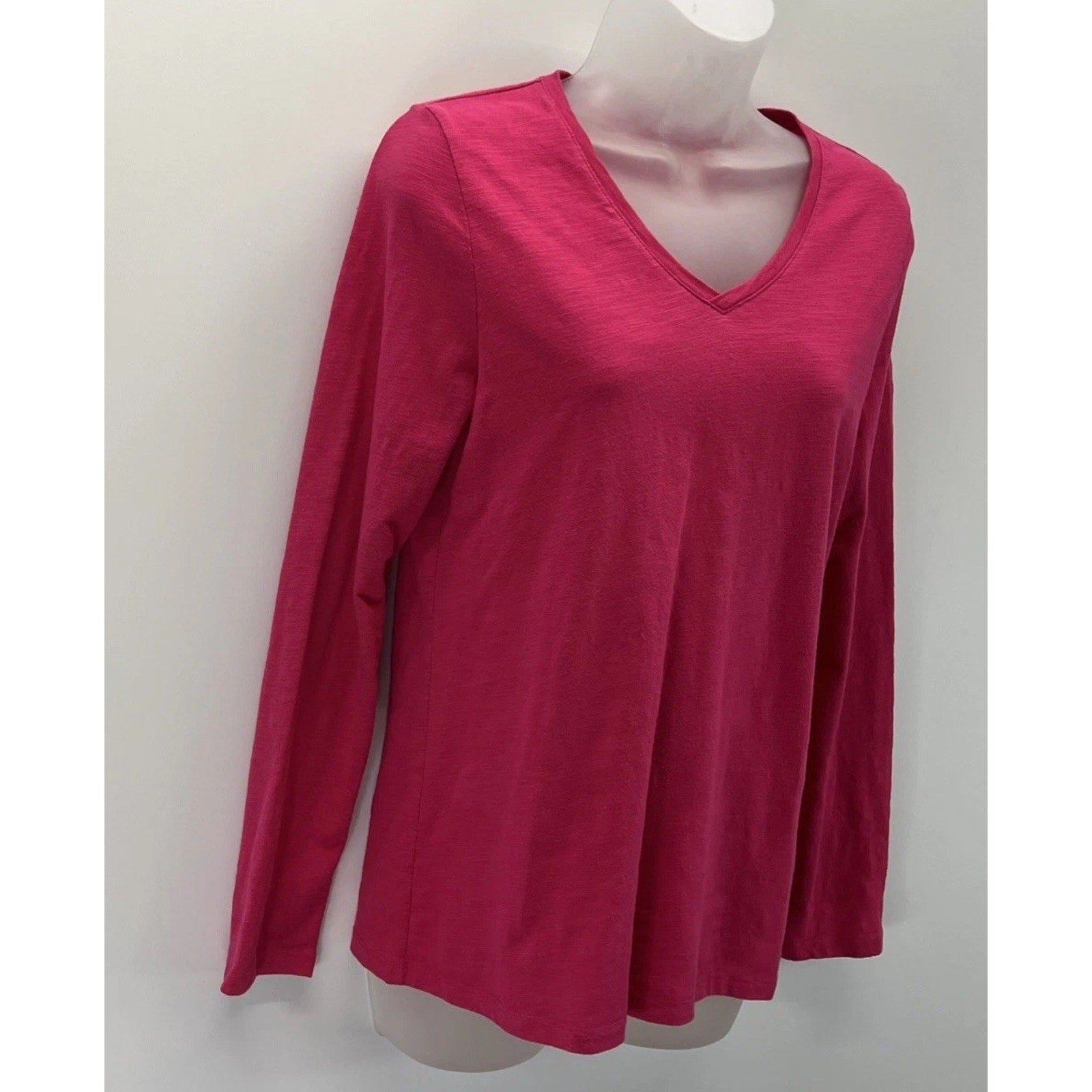 Talbots V-Neck Long Sleeve Top Women S Cotton Pink