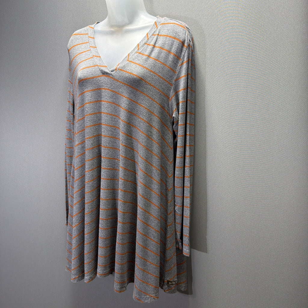 Matilda Jane Wind Song Tee Tunic Top Grey Orange Striped Size Large