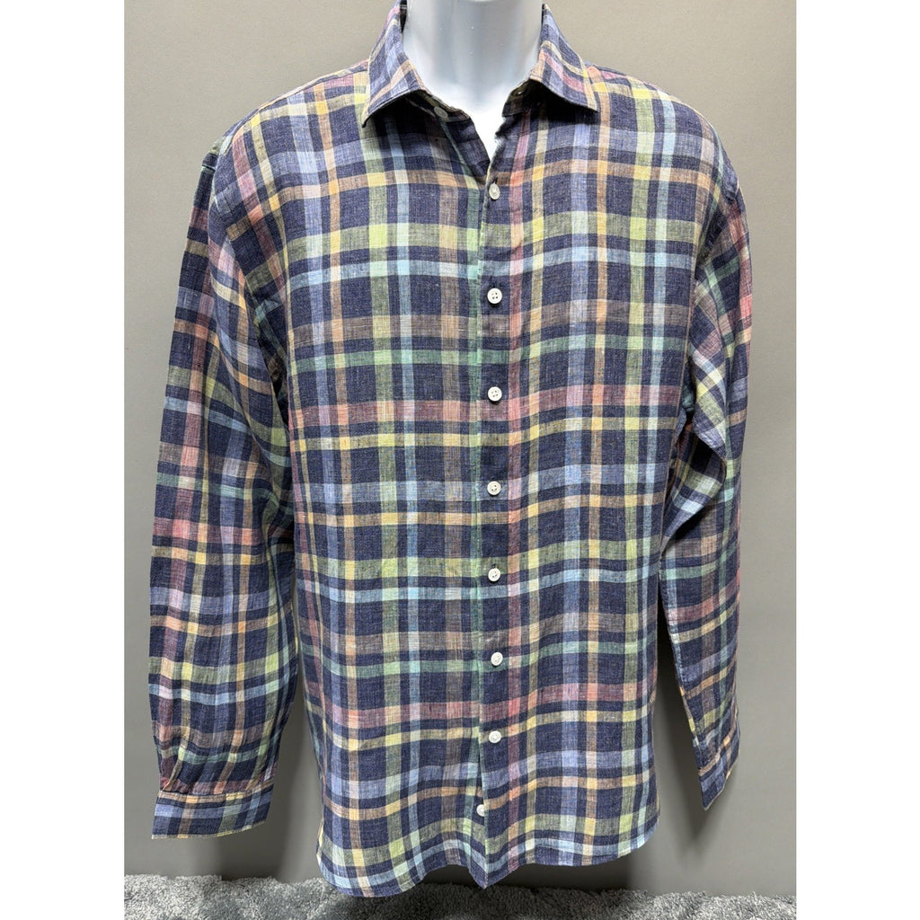 Rodd & Gunn Sports Fit 100% Linen Plaid Button Up Shirt Size XL Woven In Italy