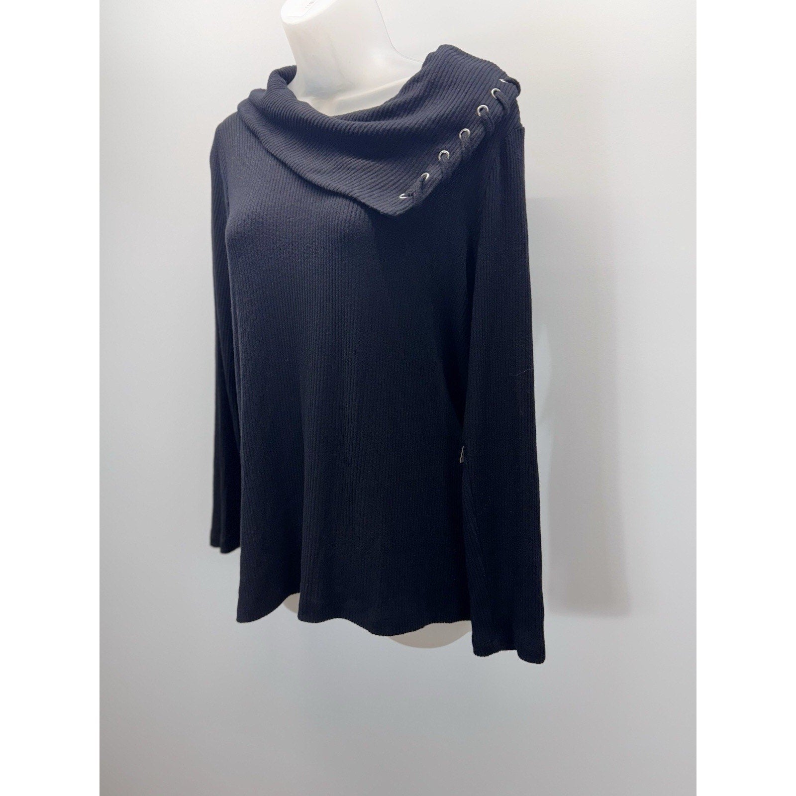 CHICOS Black Rayon Blend Split Cowl Neck Long Sleeve Tunic NWT