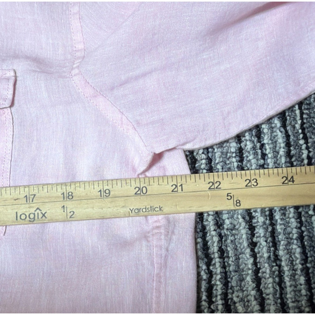 Calvin Klein 100% Linen Long Sleeve Button Up Shirt Large Pink Solid Pockets