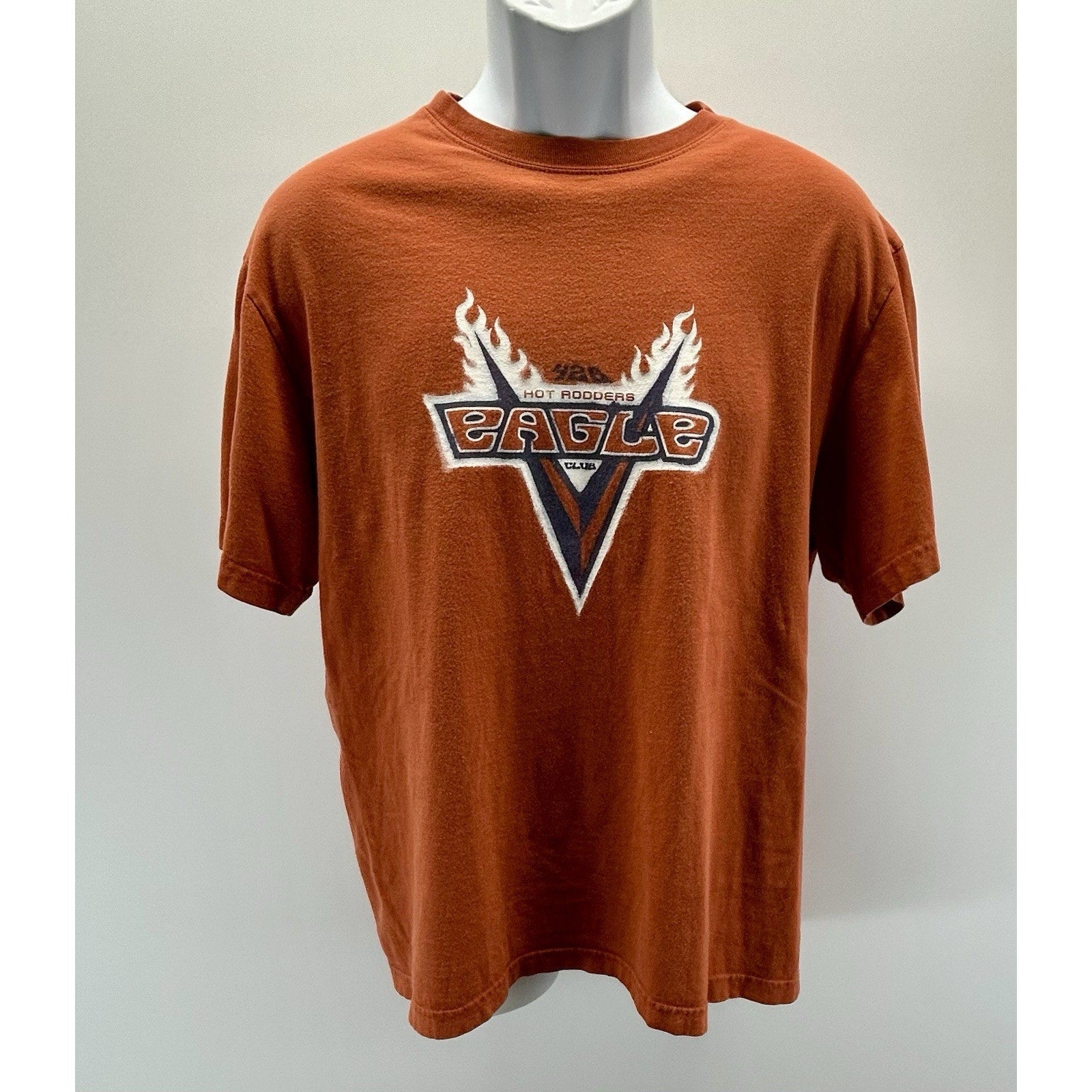 Vintage American Eagle Graphic T-Shirt Men Orange Hot Rodders Eagles Club Size M
