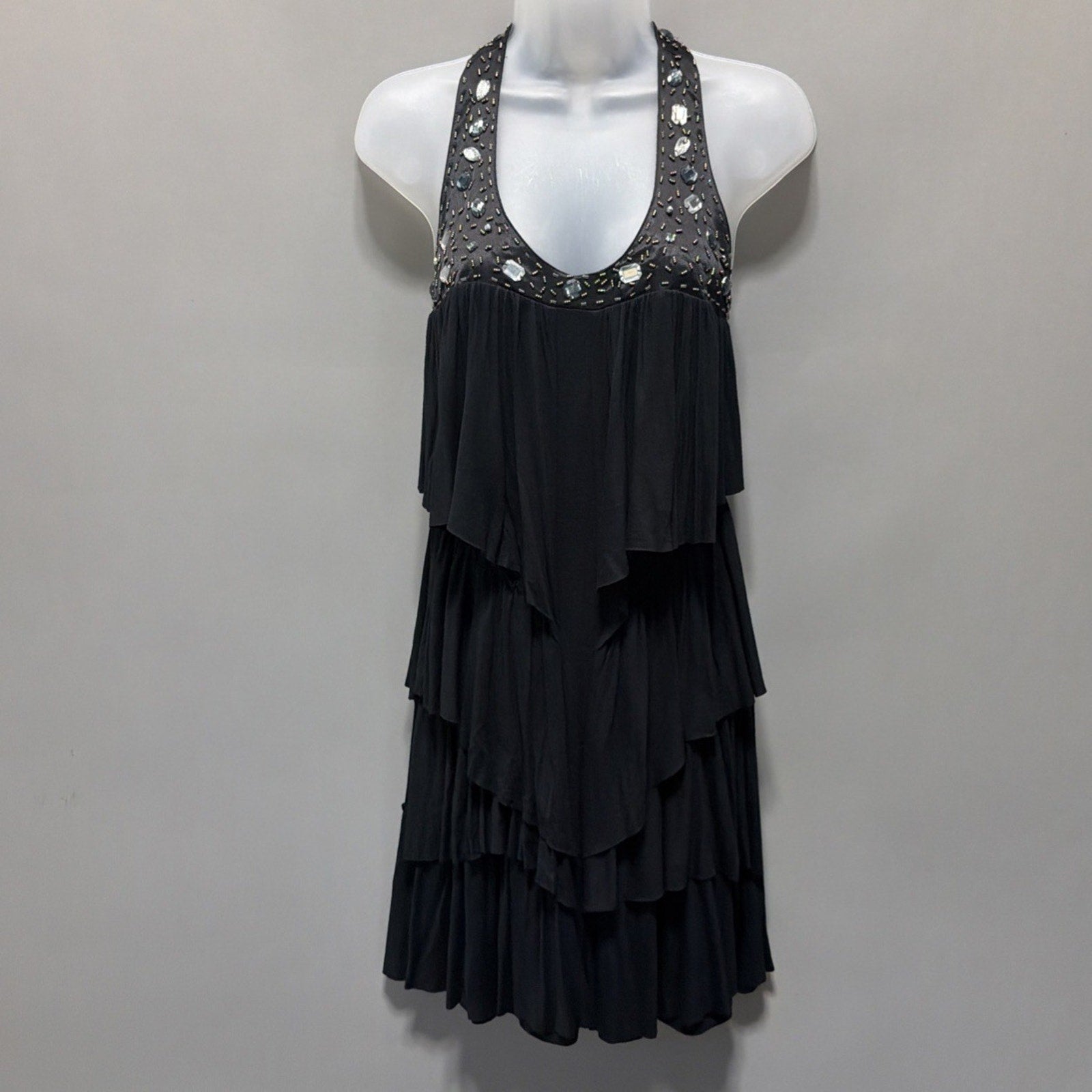 American Rag Womens S Black Tiered Embellished Layered Dress Salsa Night Out