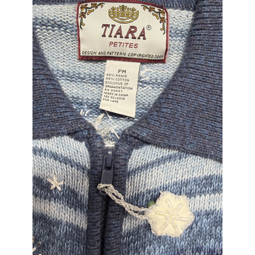 Tiara International VTG 2003 Snowflake Christmas Cardigan Sweater Petite Medium