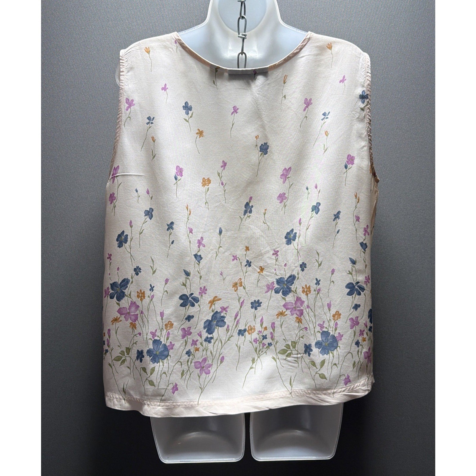 Analogy Cream Button Down Floral Sleeveless Round Neck Blouse Womens Large