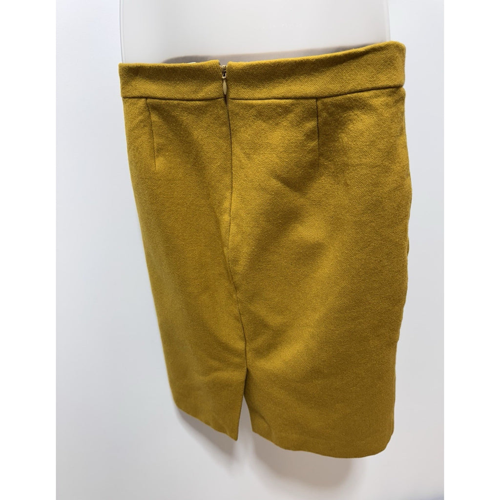 J Crew Yellow Pencil Woven Wool Lined Knee Length Zipper Skirt Women’s Size 2