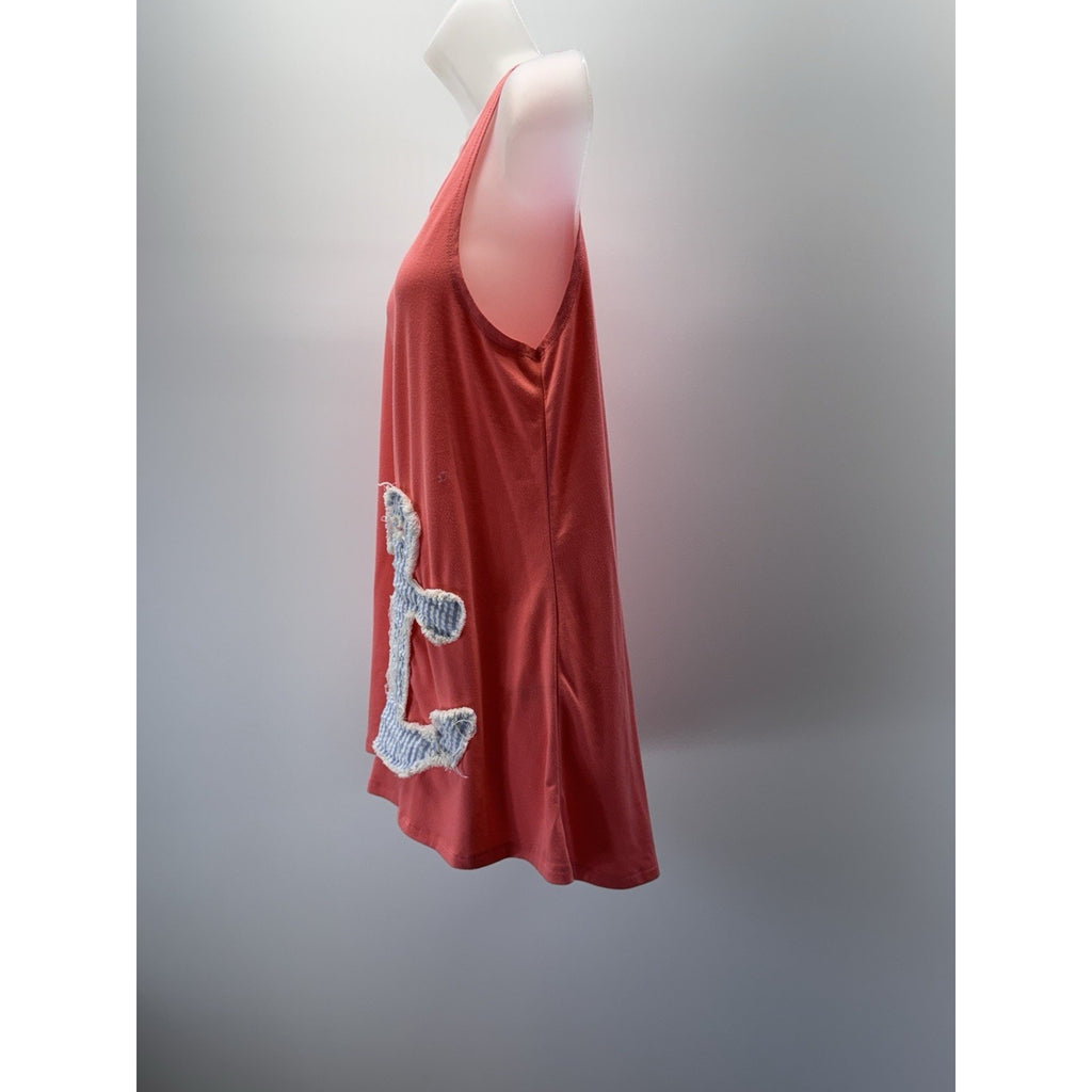 Lost Petal Linens Stitched Pink and Blue Anchor Tank Top Women’s Size Medium