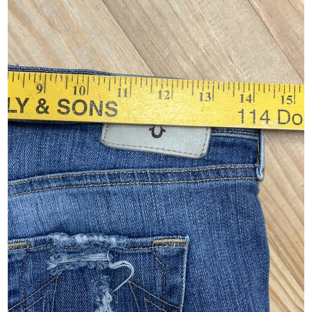 Womens True Religion Straight Mid Rise Distressed Blue Jeans size 26