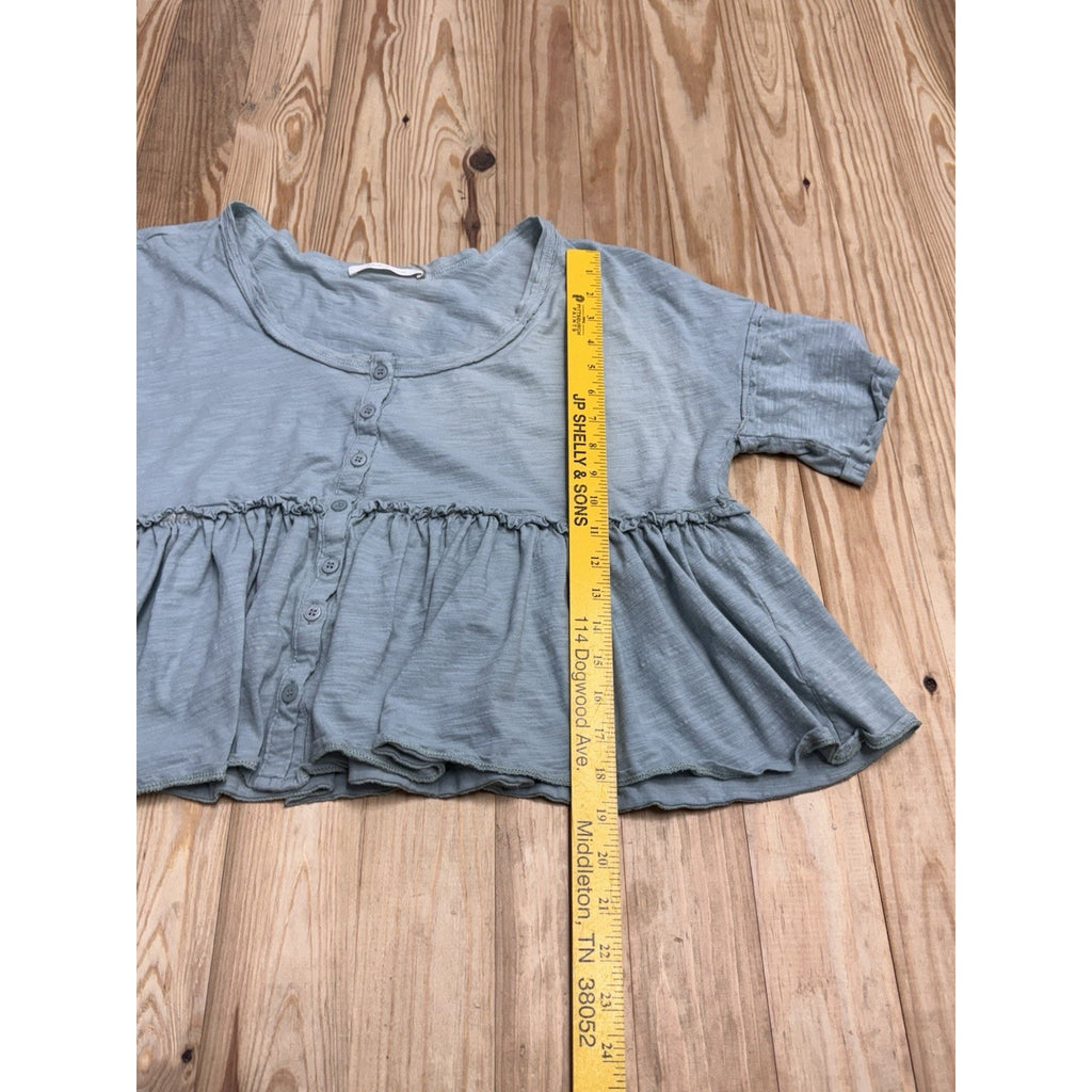 Mustard Seed Baby Doll Cropped Top Size Medium Ruffled Green