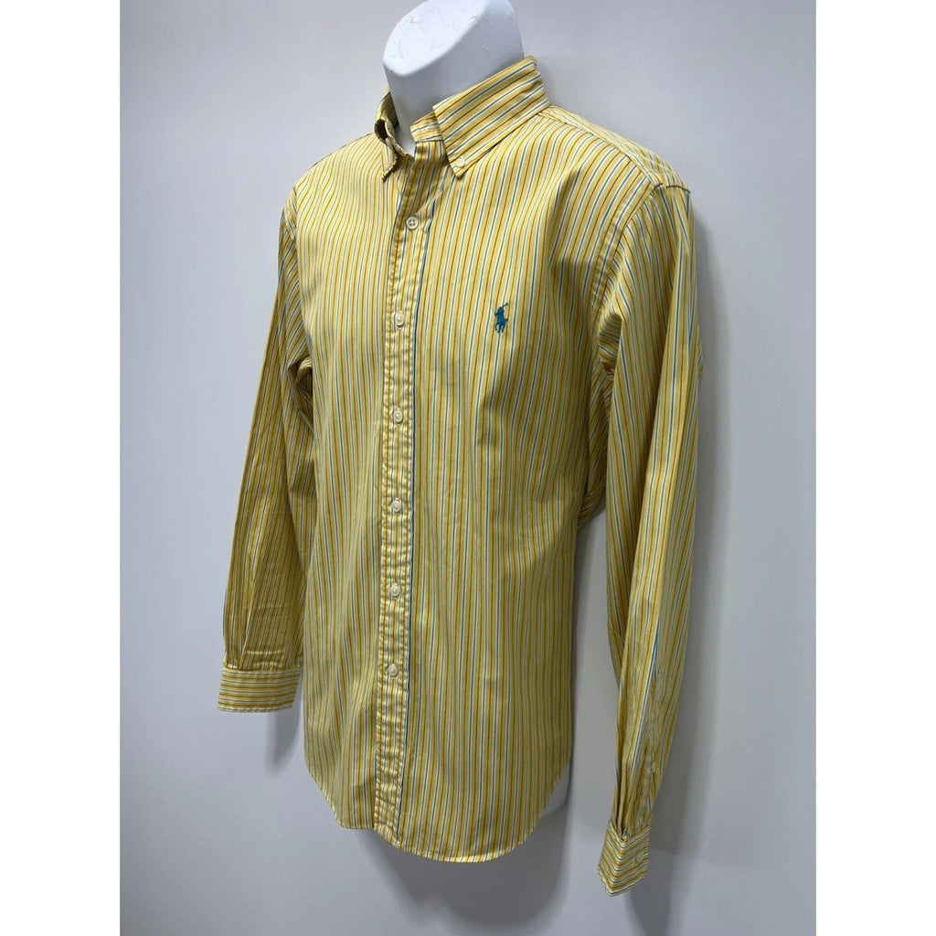 RALPH LAUREN CLASSIC FIT BUTTON UP LONG SLEEVE STRIPE YELLOW/BLUE SHIRT Medium