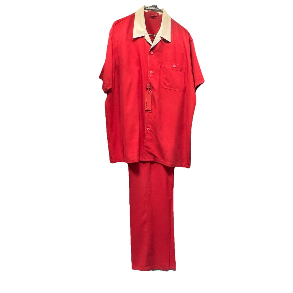 Tulliano Bay Set Men’s Large Red 100% Silk 2 Pc Shirt Pants Outfit NWT Camp