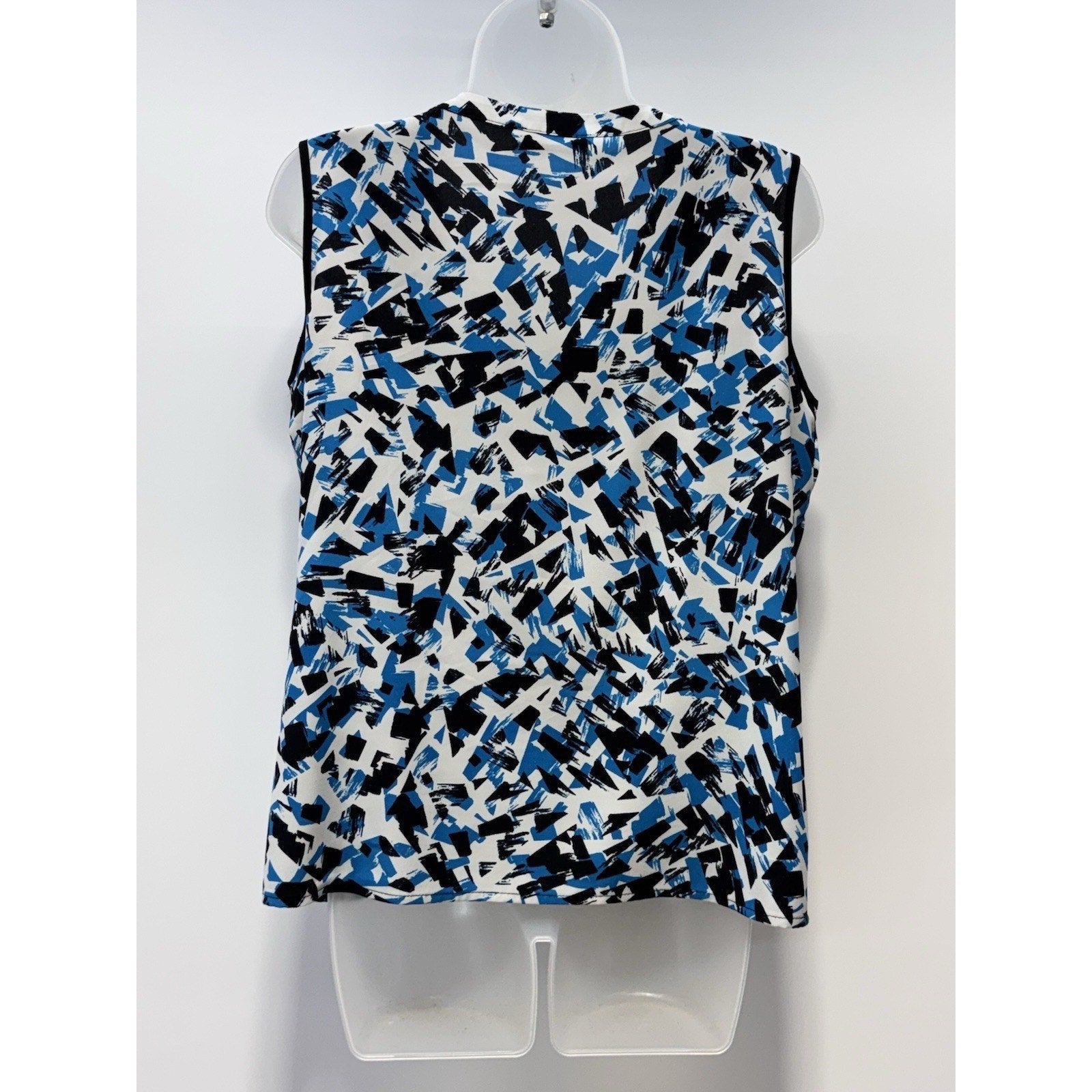 Calvin Klein Blue, Black & White Geometric Print Blouse Measures Petite Large