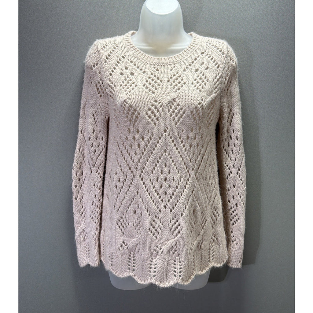 LOFT lacy knit beige blush wool blend pullover sweater Size XS Petite