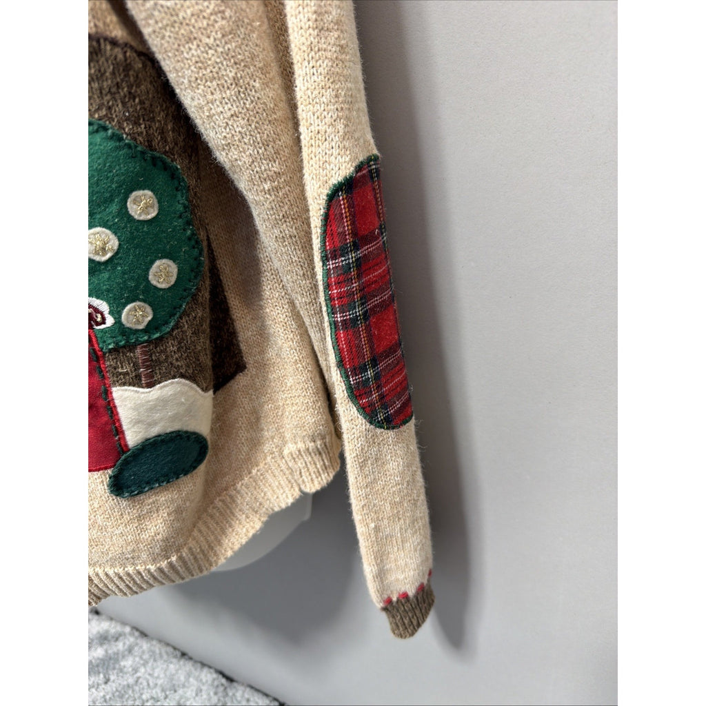 Vtg Heirloom Collectibles Christmas Cardigan Sweater Sz Large Elbow Patch