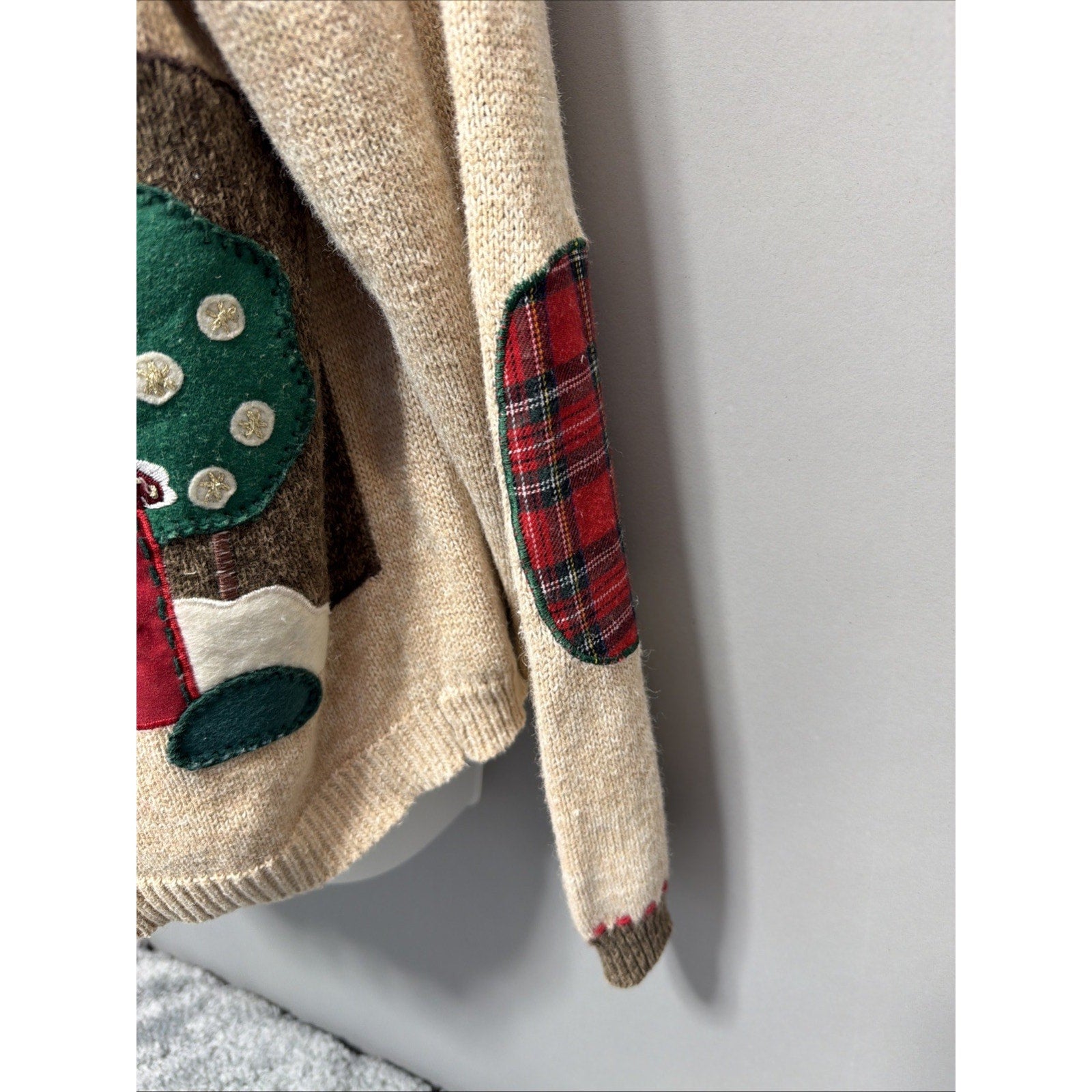 Vtg Heirloom Collectibles Christmas Cardigan Sweater Sz Large Elbow Patch