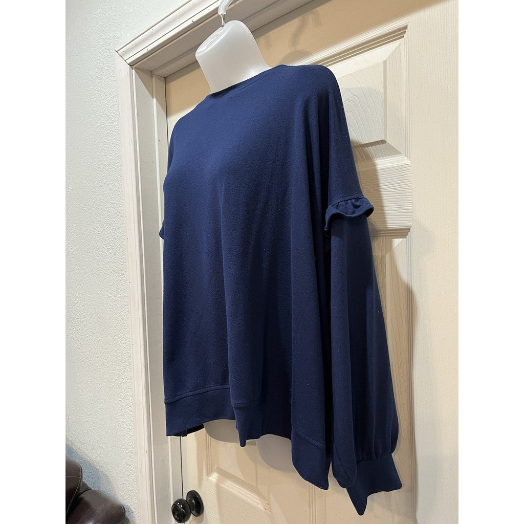 Vintage Lee Navy Blue Sweater Size 2X Ruffled Long Sleeve Jersey Oversized