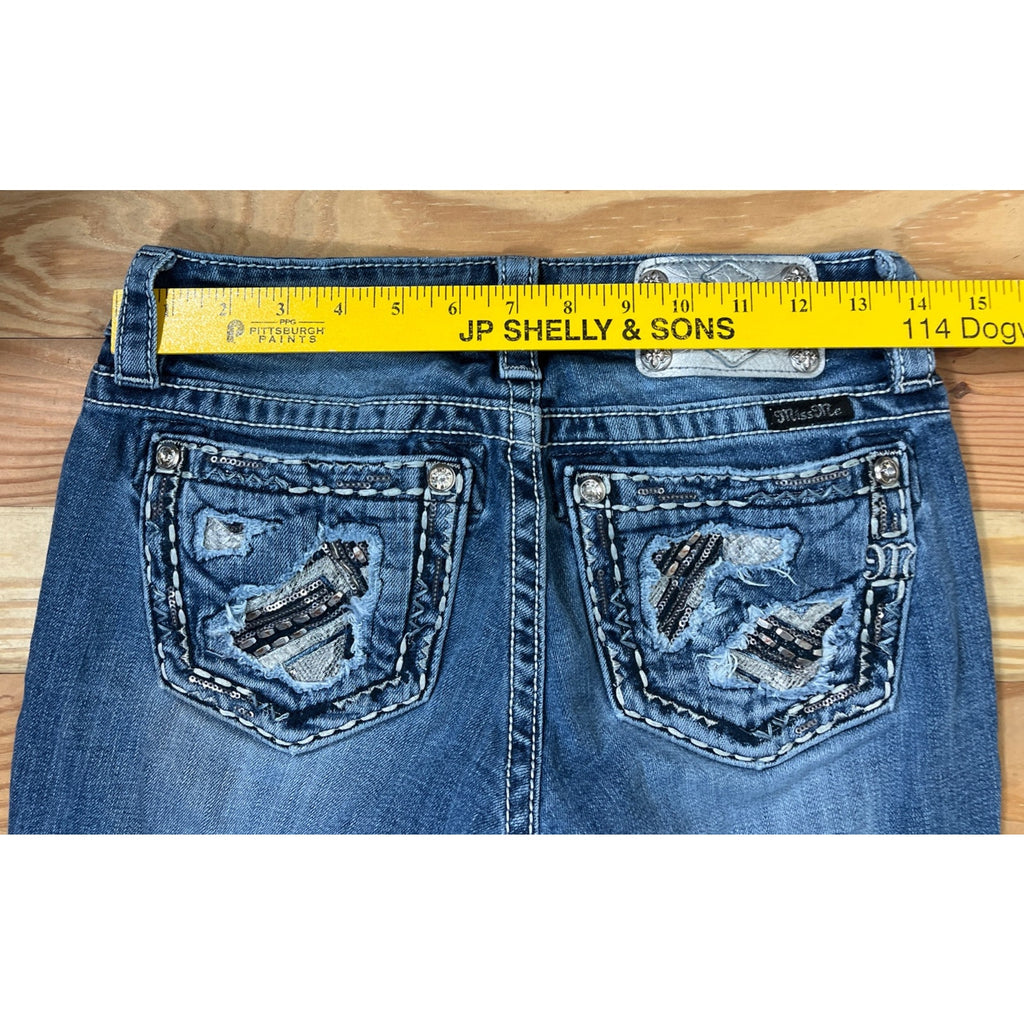 Miss Me Jeans 26 Women's Signature Bootcut Low Rise Distressed Medium Wash