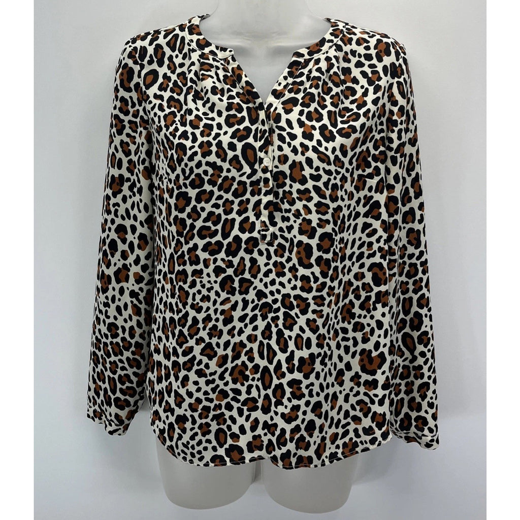 Talbots Plus Sz Small Petite leopard Popover blouse print top blouse tunic shirt