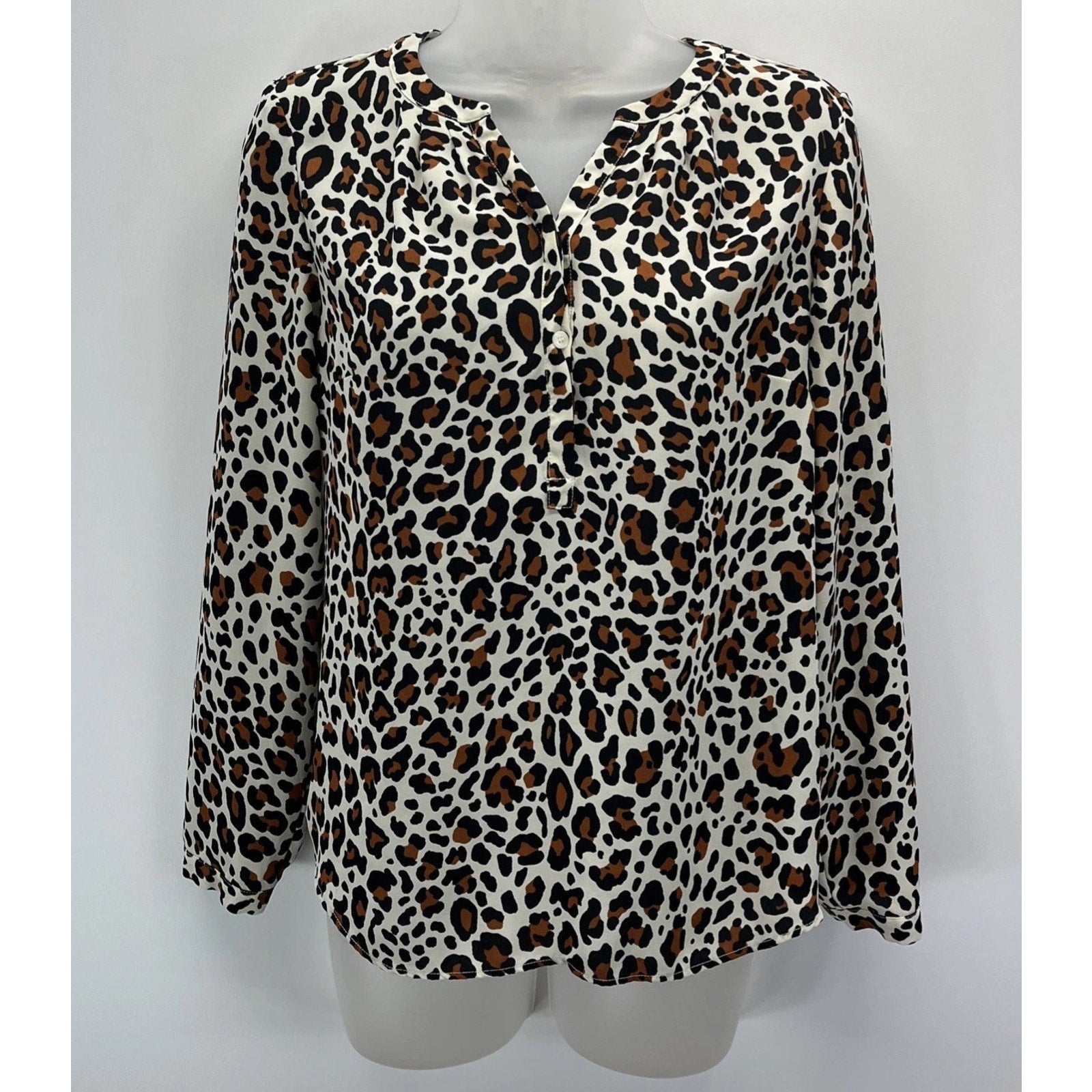 Talbots Plus Sz Small Petite leopard Popover blouse print top blouse tunic shirt
