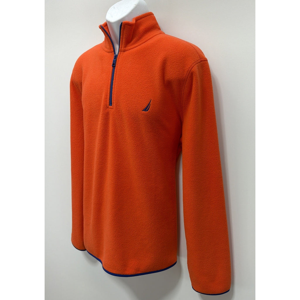 Nautica Men's 1/4 Zip Pullover Fleece Orange L Mock Neck Logo Polyester