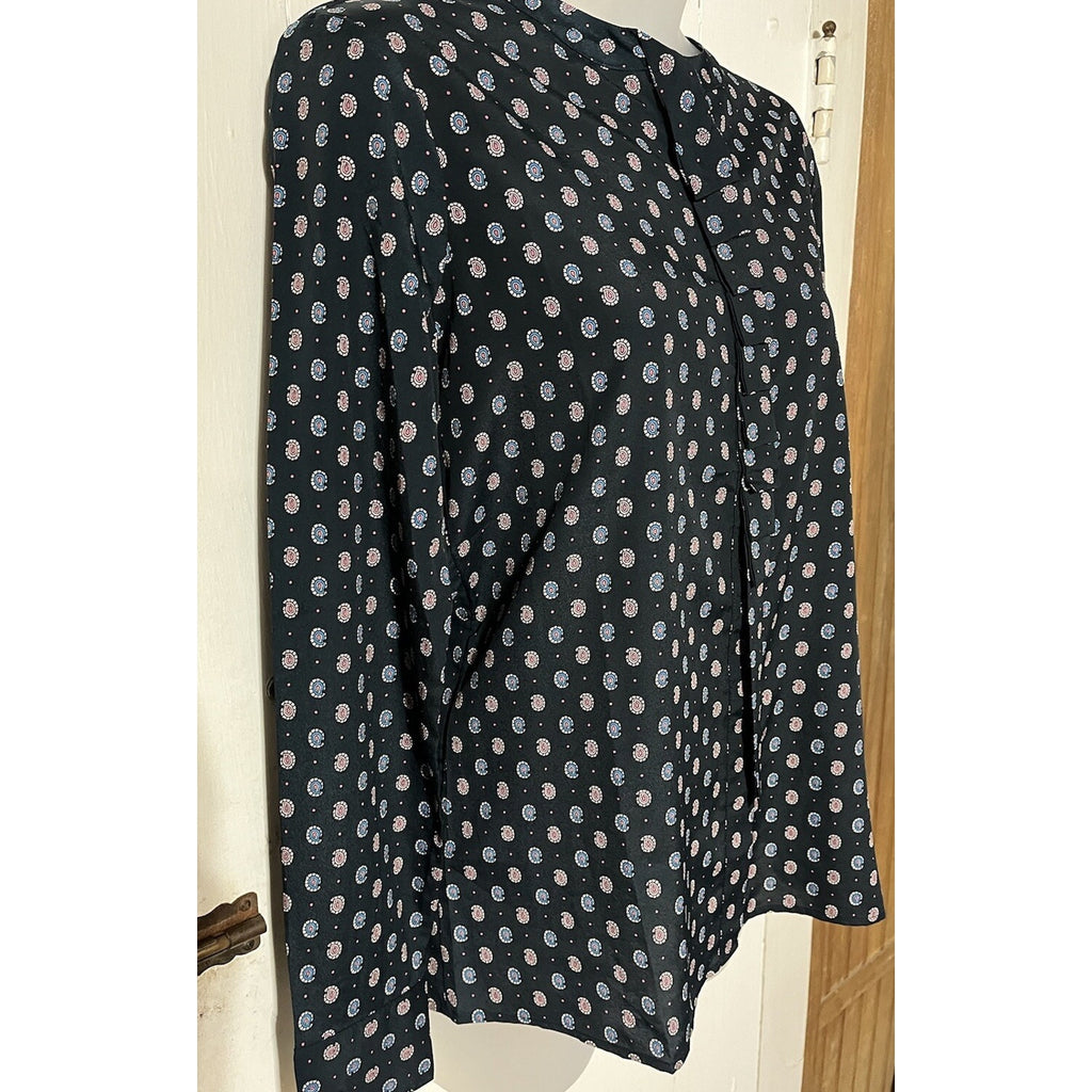 BANANA REPUBLIC Navy Paisley Foulard Long Sleeve Button Front Blouse Size XS