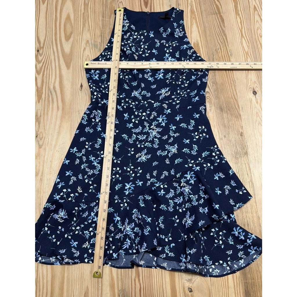 Banana Republic Navy Blue Floral Strap Ruffle Hem Sheath Dress Sz 8 Petite