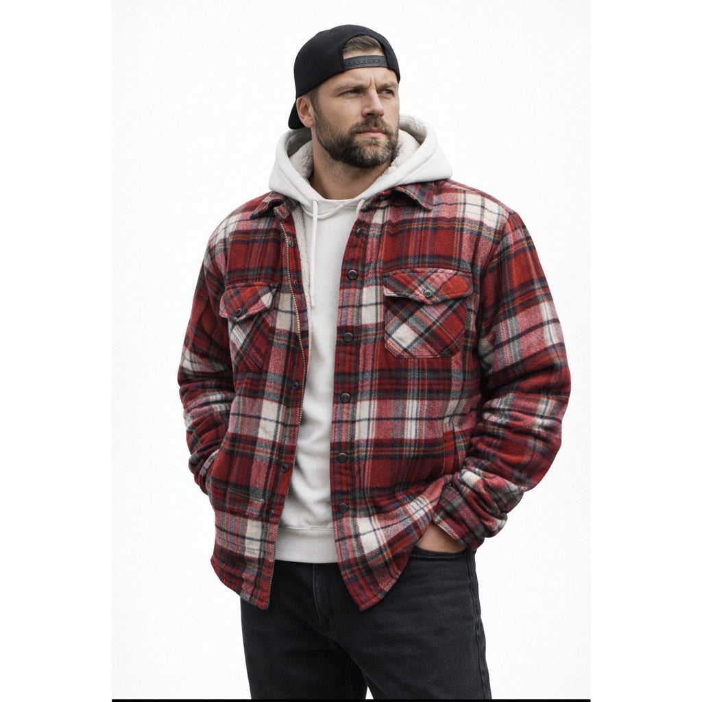 Mens Rugged Point Authentic Red Plaid Fleece Sherpa Button Up Shacket 2XL NWT