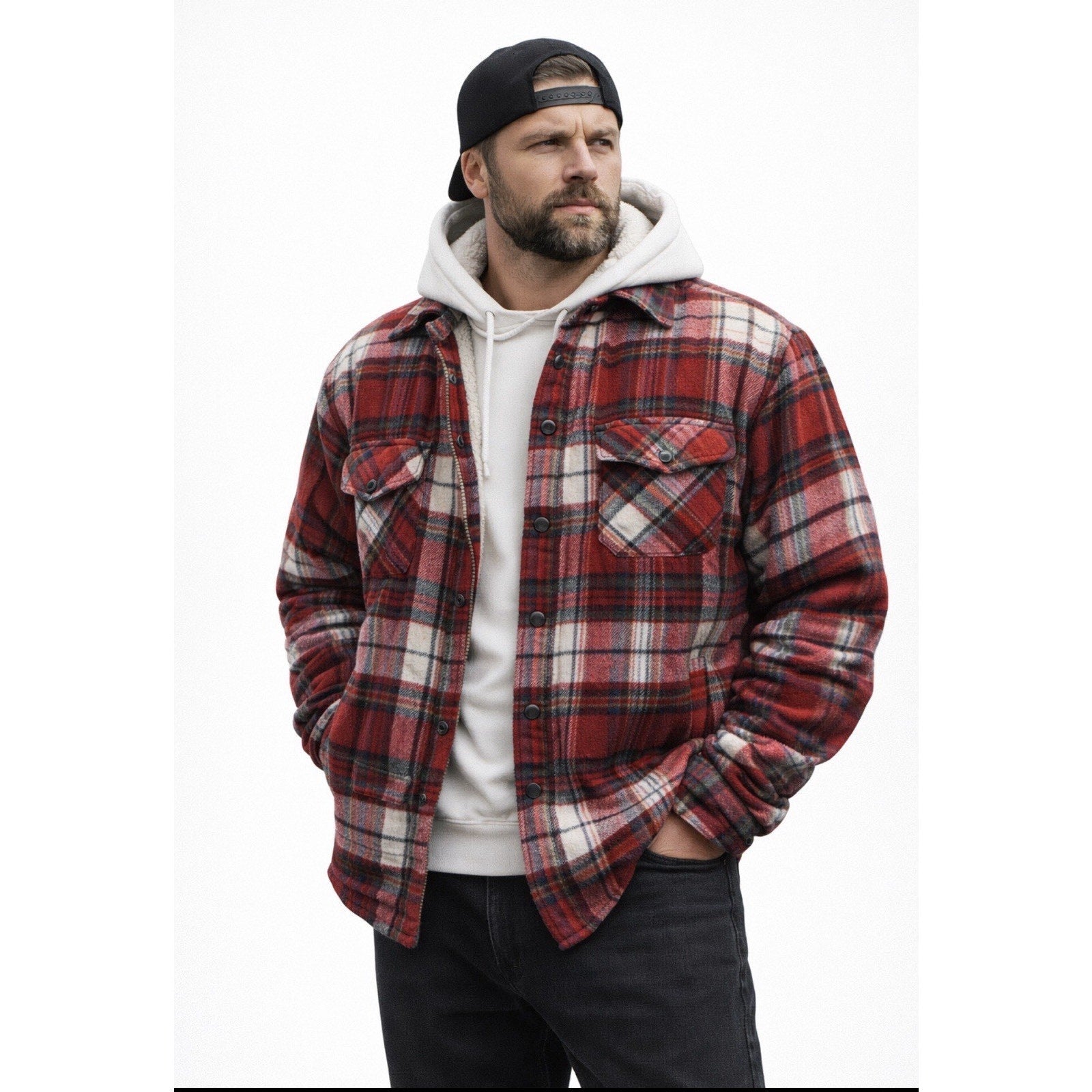 Mens Rugged Point Authentic Red Plaid Fleece Sherpa Button Up Shacket 2XL NWT