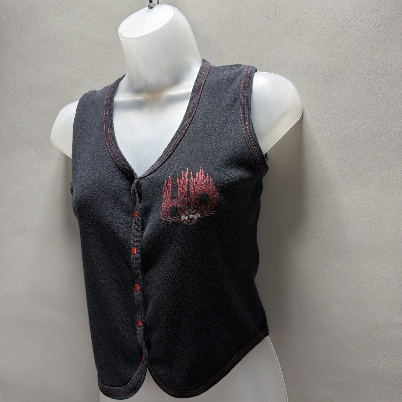 Y2K HARLEY DAVIDSON CROPPED TAK TOP WITH BUTTONS M Columbus Ohio Made In USA