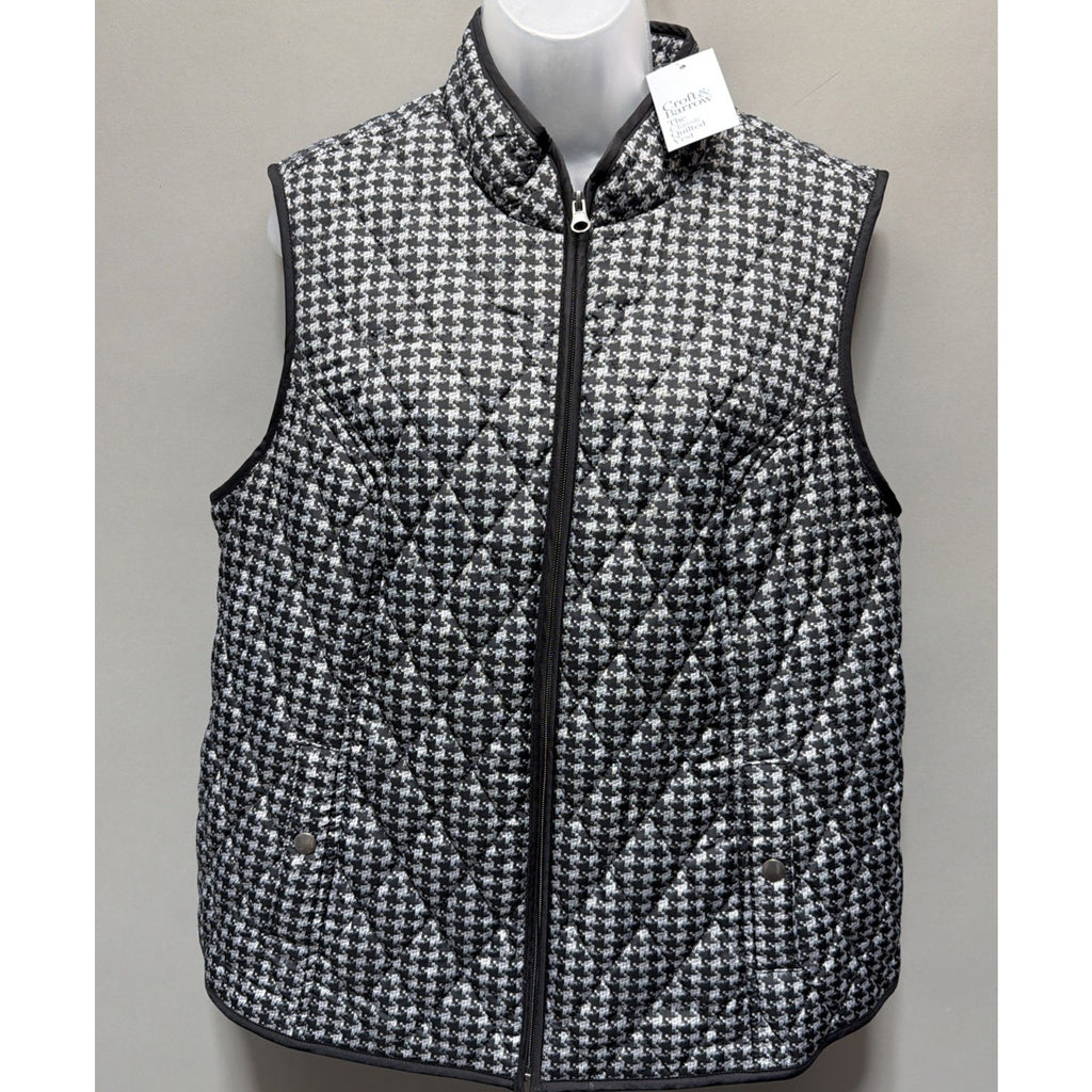 NWT WOMEN'S CROFT & BARROW BLACK & WHITE Classic Quilted Puffer VEST SIZE XL