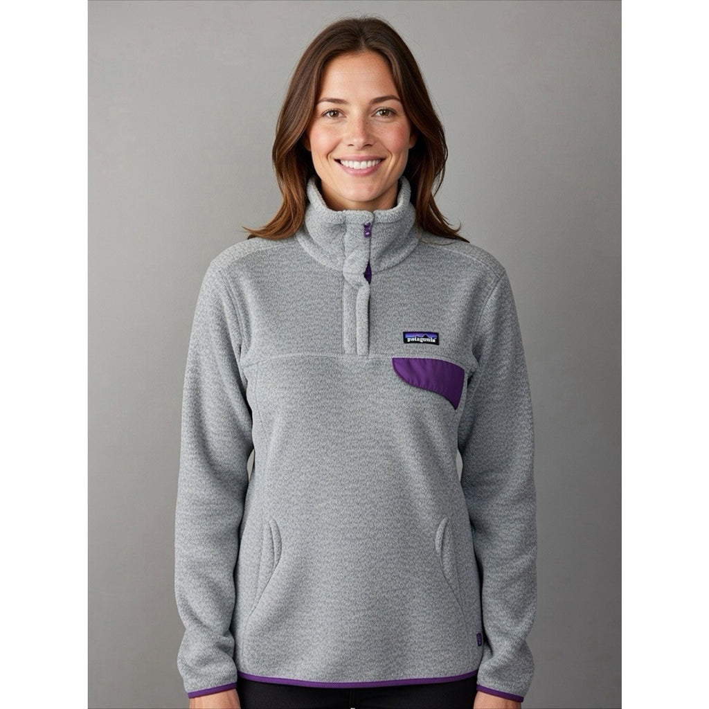Patagonia Women's Soft Fleece Re-Tool Snap-T Pullover Jacket Gray Purple Medium
