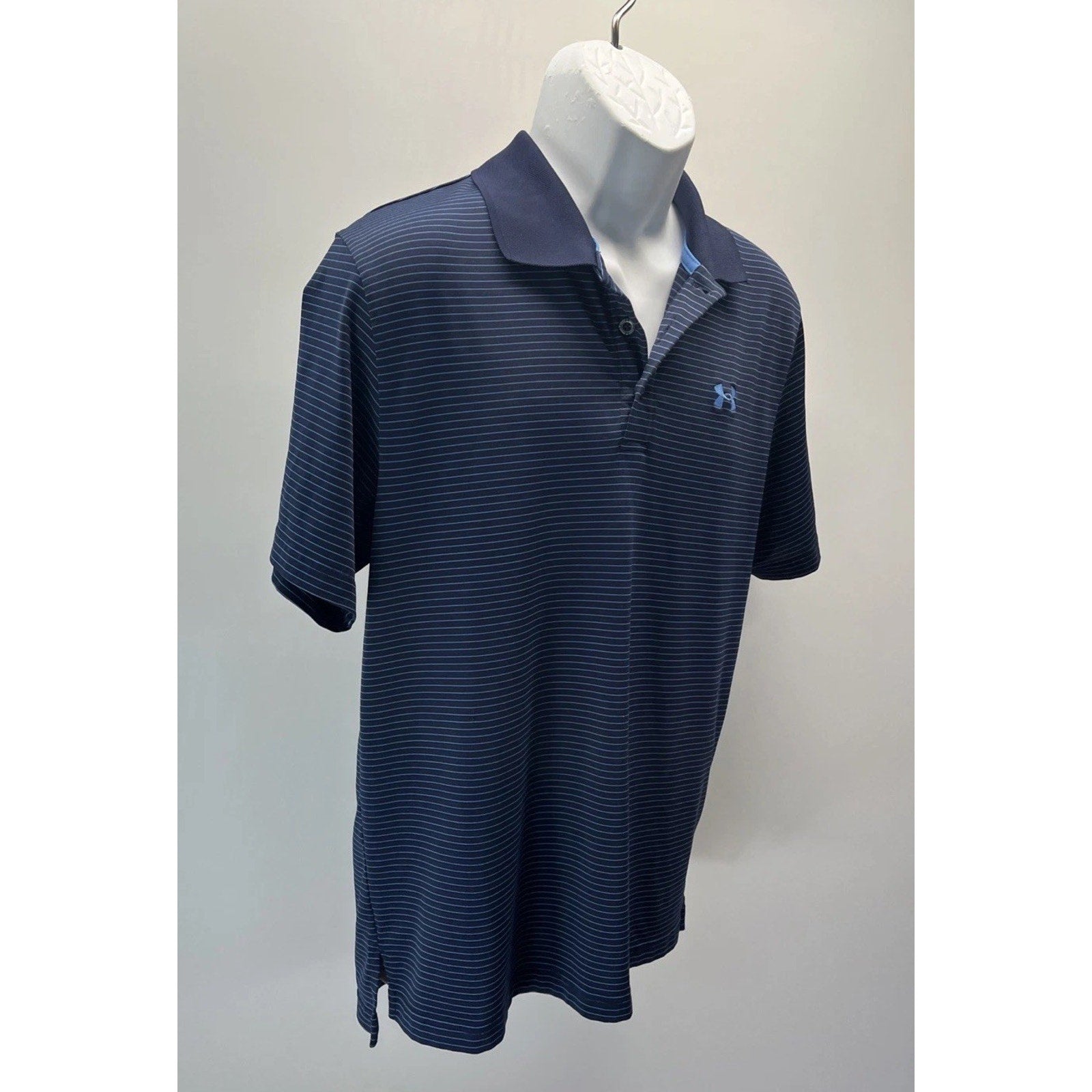 Under Armour Men's UA Matchplay Stripe Polo Shirt Blue Medium Activewear Logo
