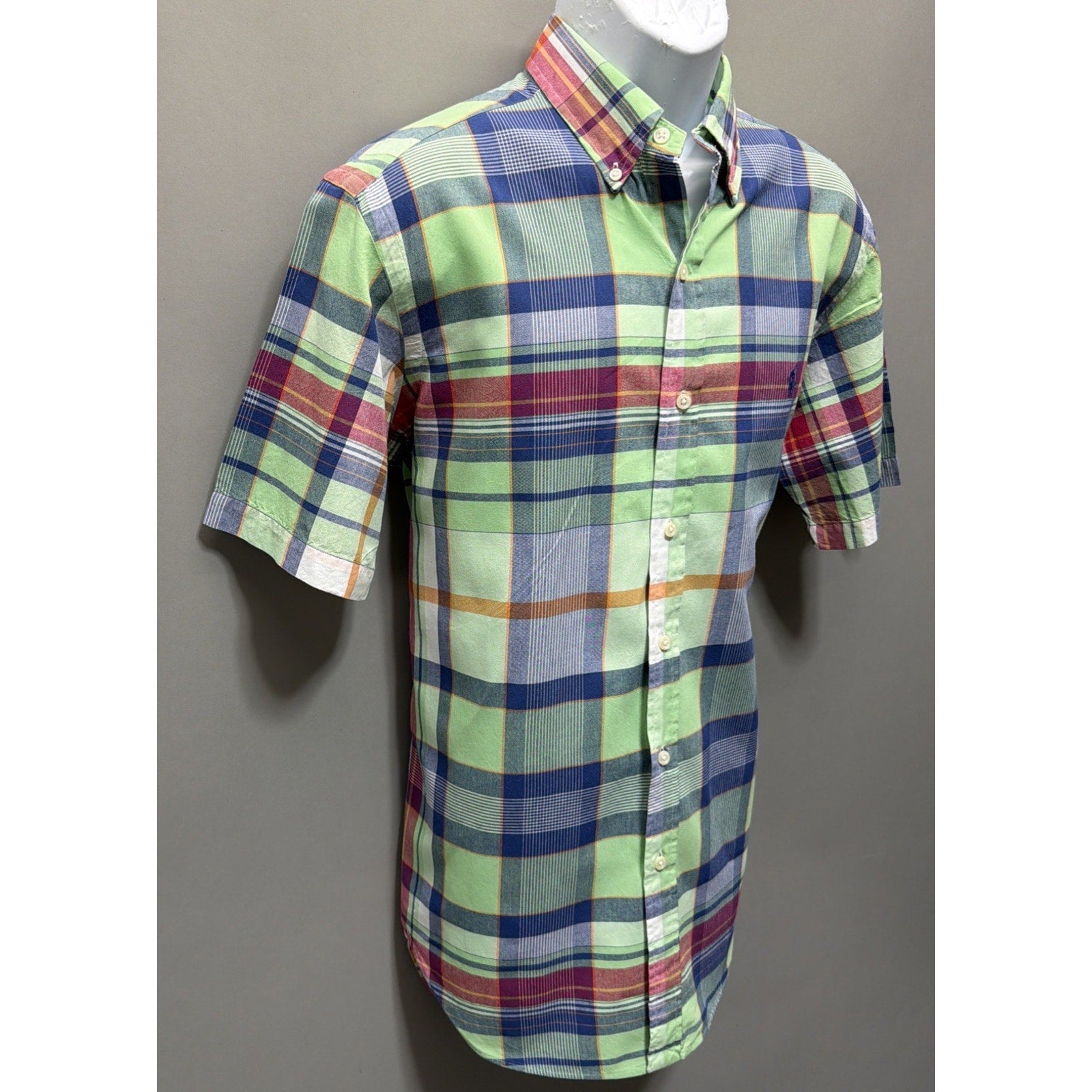 Polo Ralph Lauren Shirt Mens M Classic Fit Plaid Short Sleeve Button Down Green