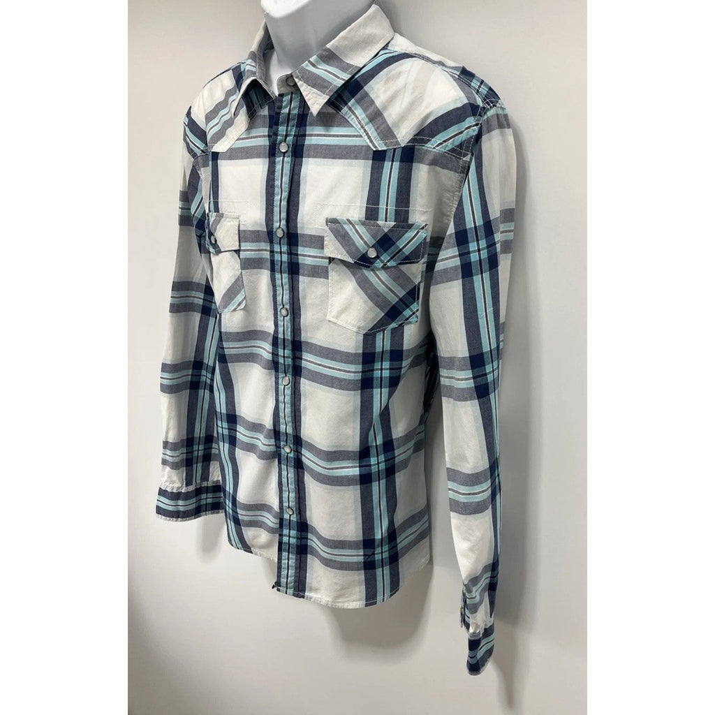 Urban Pipeline Men's Blue White Plaid Long Sleeve Pearl Snap Western Shirt Sz XL