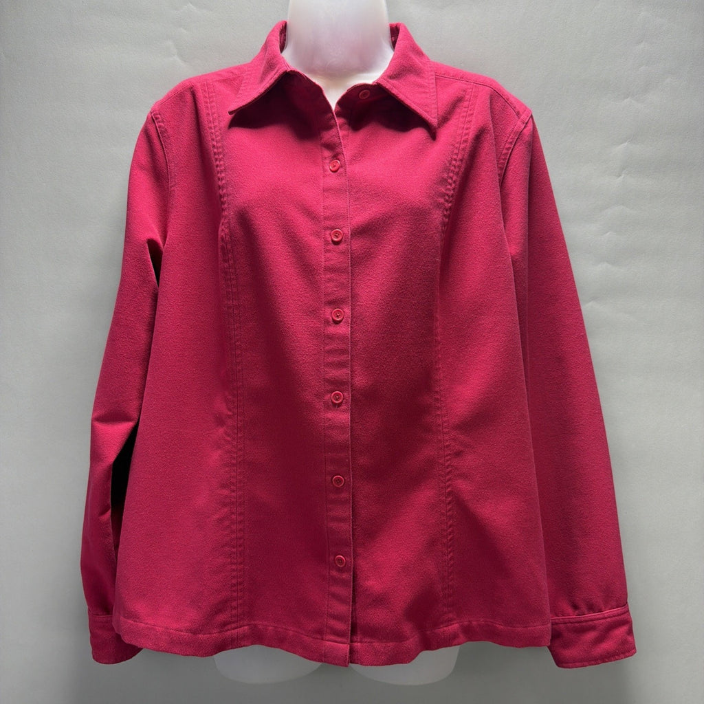 Vtg Womens XL Eddie Bauer Magenta Long Sleeve Soft Micro Fleece Western Shirt
