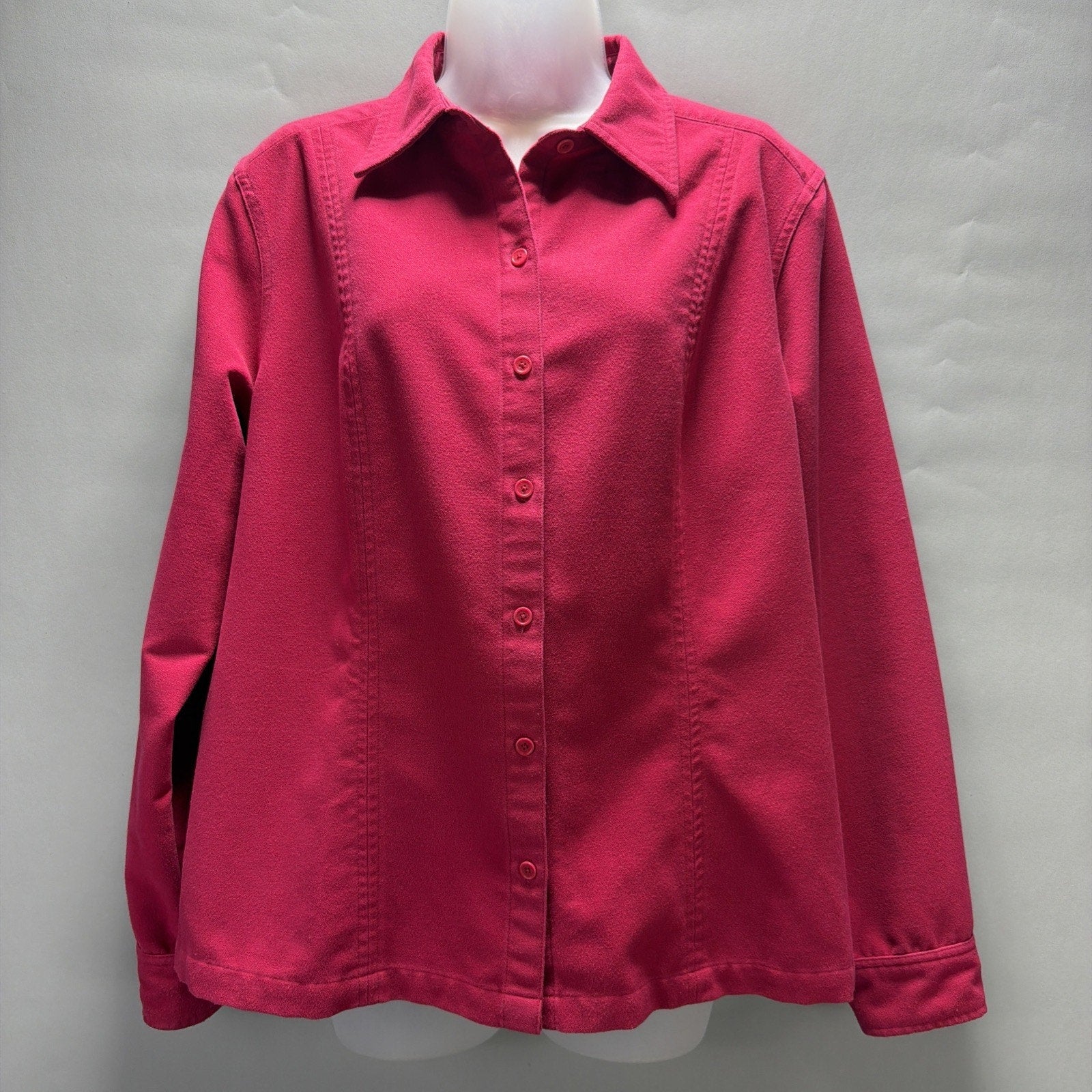 Vtg Womens XL Eddie Bauer Magenta Long Sleeve Soft Micro Fleece Western Shirt