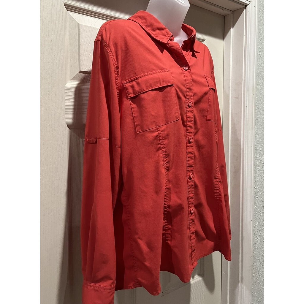 Reel Legends Woman’s Fishing Shirt Outdoor Performance Long Sleeve Button Up Red