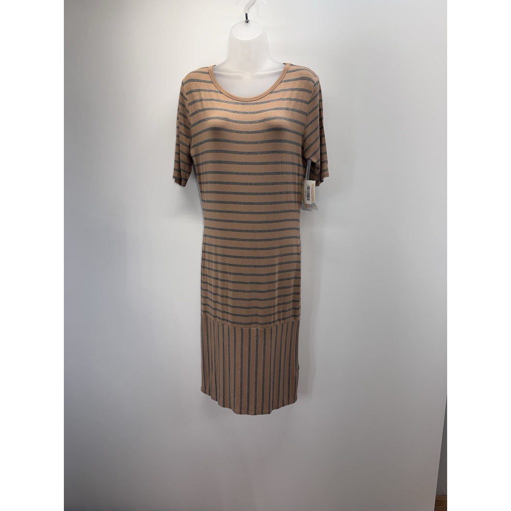 Lularoe Julia Dress Brown Blue Stripes 20's Style Women’s Size Medium NWT