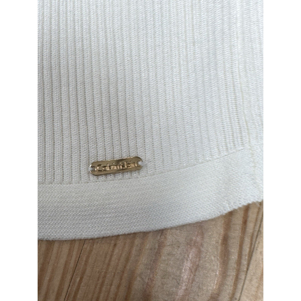 Calvin Klein Sweater Ivory Ribbed Knit V-Neck Full Zip Women’s Size XL